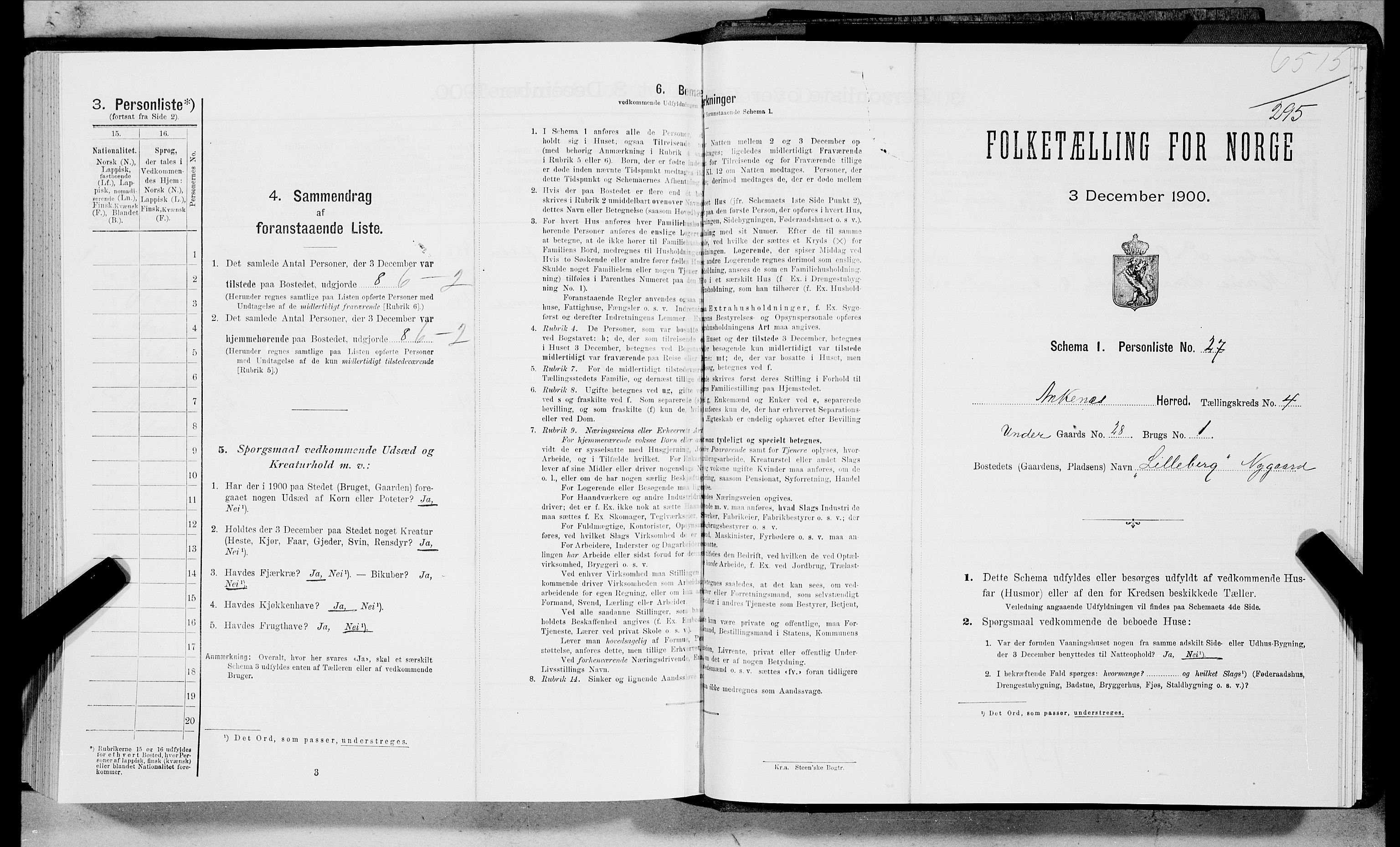 SAT, 1900 census for Ankenes, 1900, p. 292