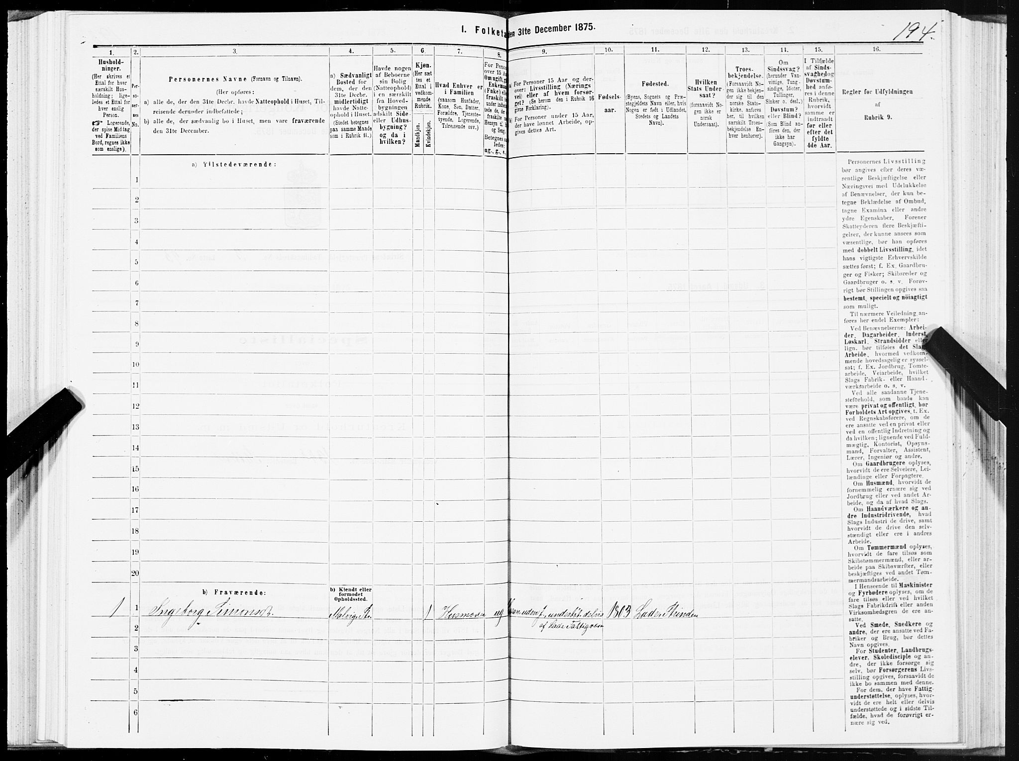 SAT, 1875 census for 1660P Strinda, 1875, p. 2194