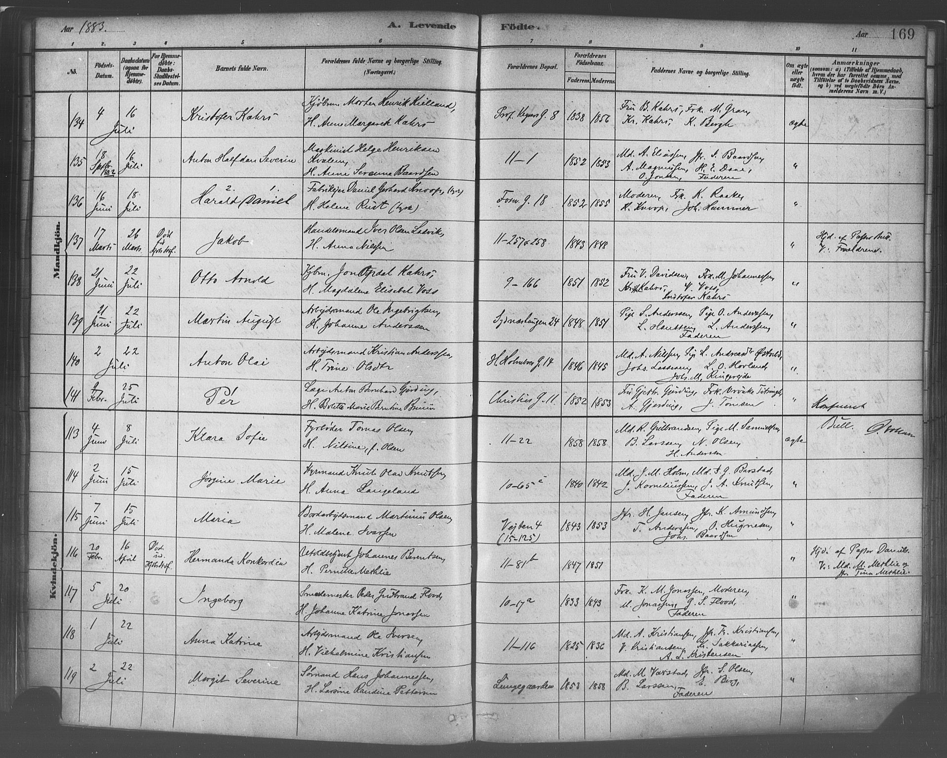 Domkirken sokneprestembete, SAB/A-74801/H/Haa/L0023: Parish register (official) no. B 6, 1879-1887, p. 169