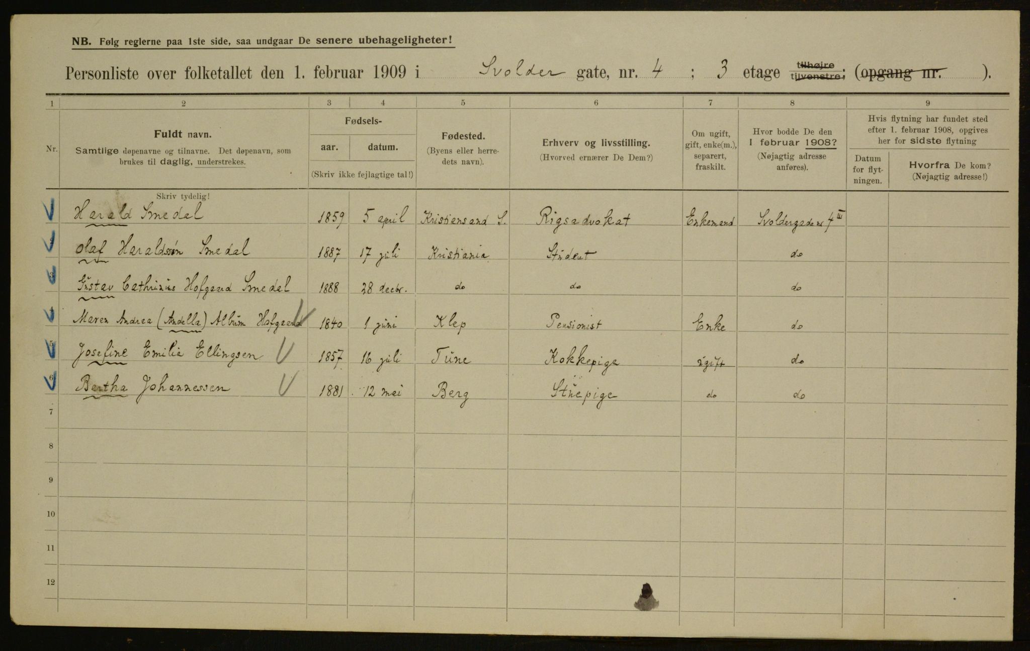 OBA, Municipal Census 1909 for Kristiania, 1909, p. 96077