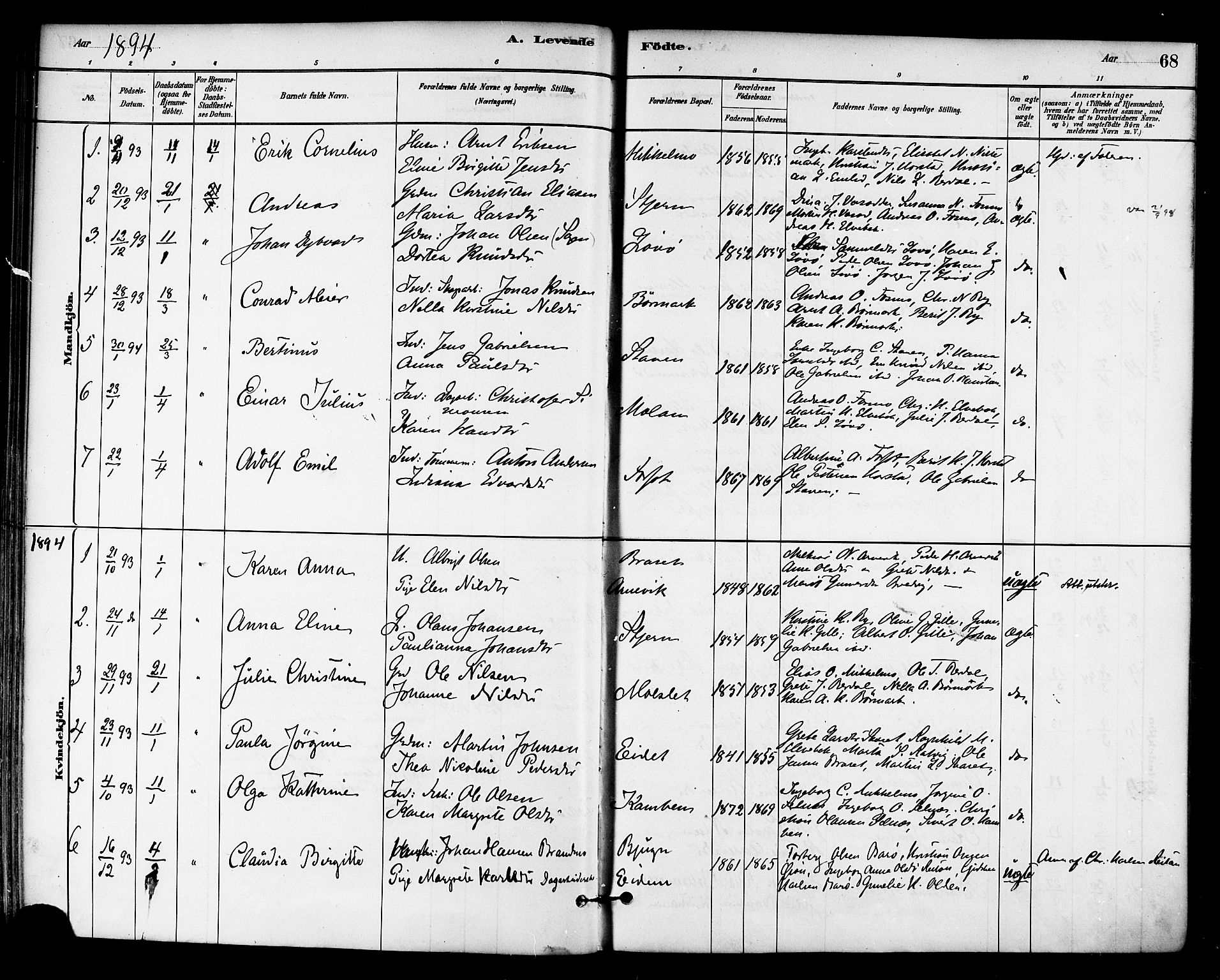 Ministerialprotokoller, klokkerbøker og fødselsregistre - Sør-Trøndelag, SAT/A-1456/655/L0680: Parish register (official) no. 655A09, 1880-1894, p. 68