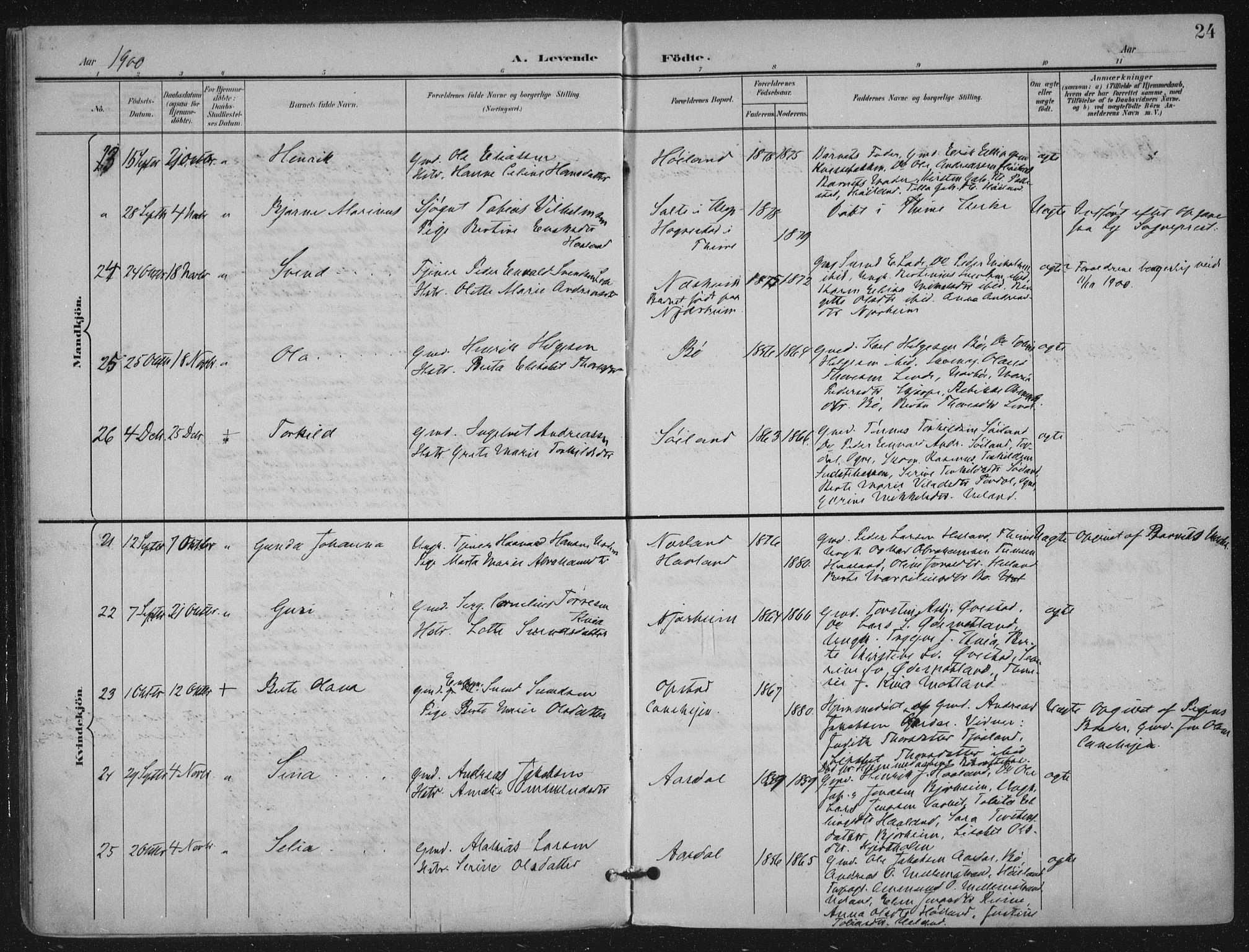 Hå sokneprestkontor, AV/SAST-A-101801/002/B/L0001: Parish register (official) no. A 11, 1897-1924, p. 24