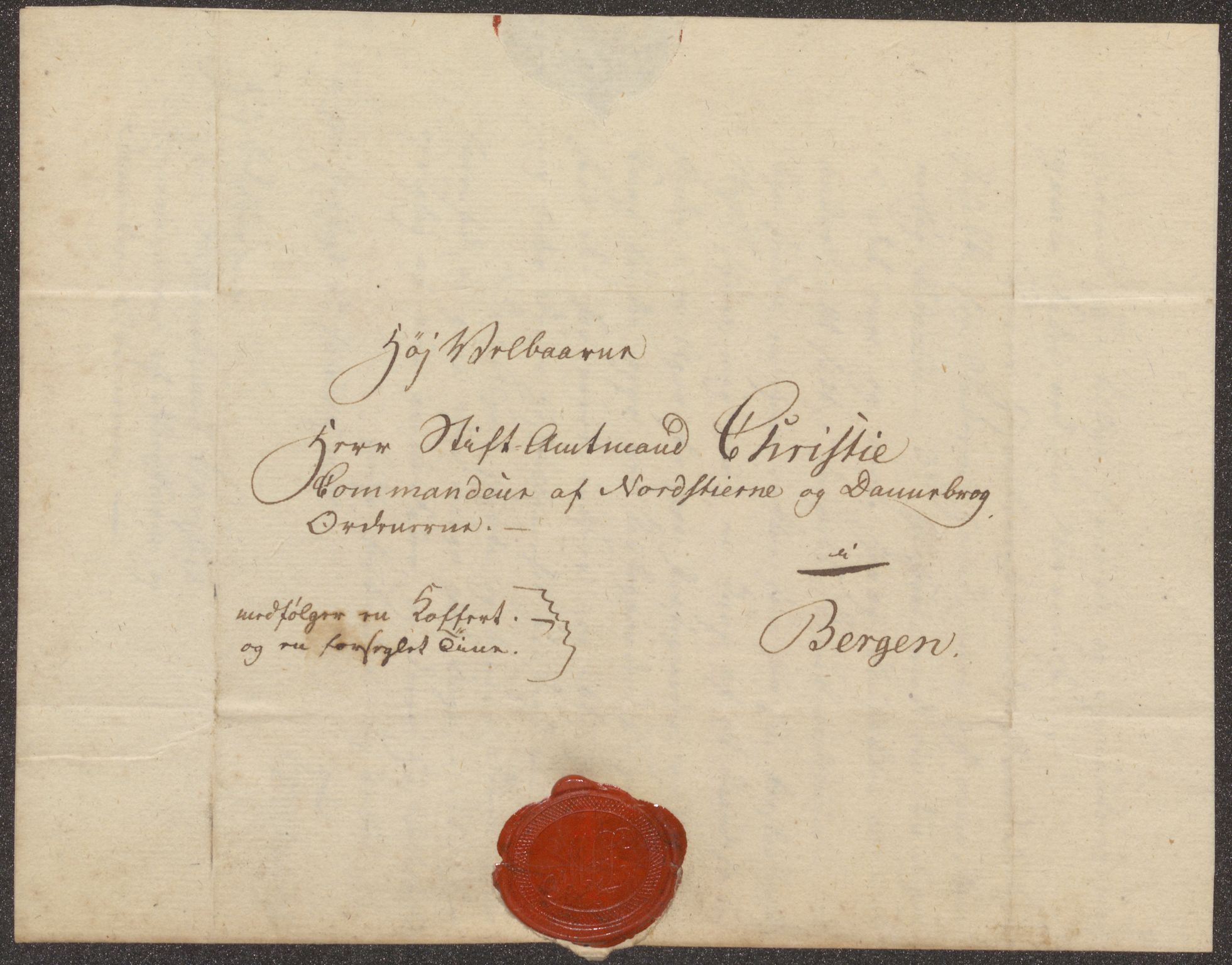 Bergens Museum, UMB/A007/D/Da/L0002/0001: Innkommende brev 1827 / Innkommende brev 1827, 1827