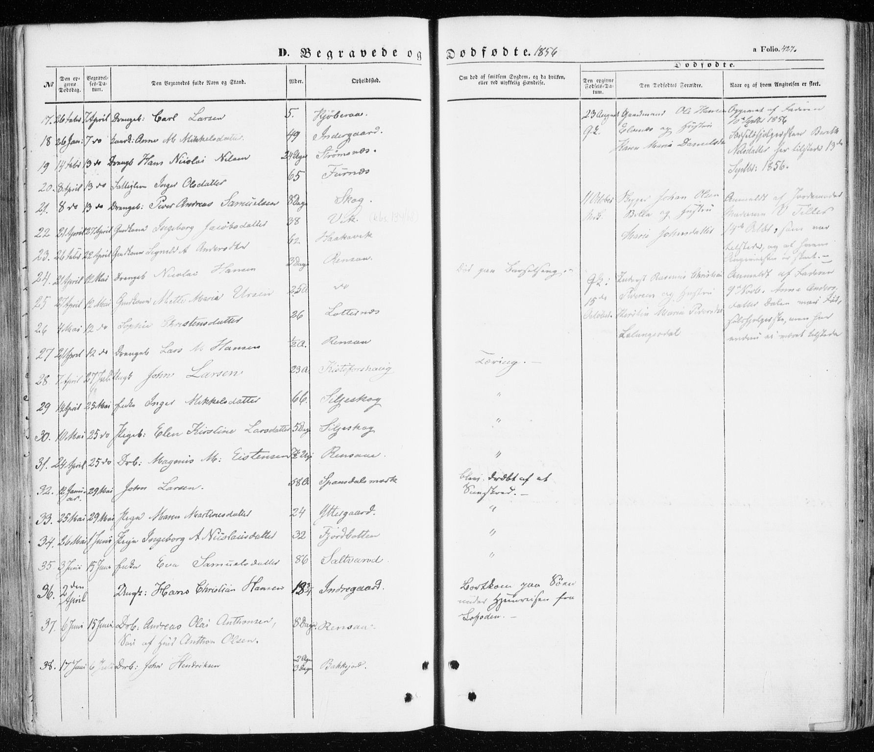 Ibestad sokneprestembete, AV/SATØ-S-0077/H/Ha/Haa/L0008kirke: Parish register (official) no. 8, 1850-1859, p. 427