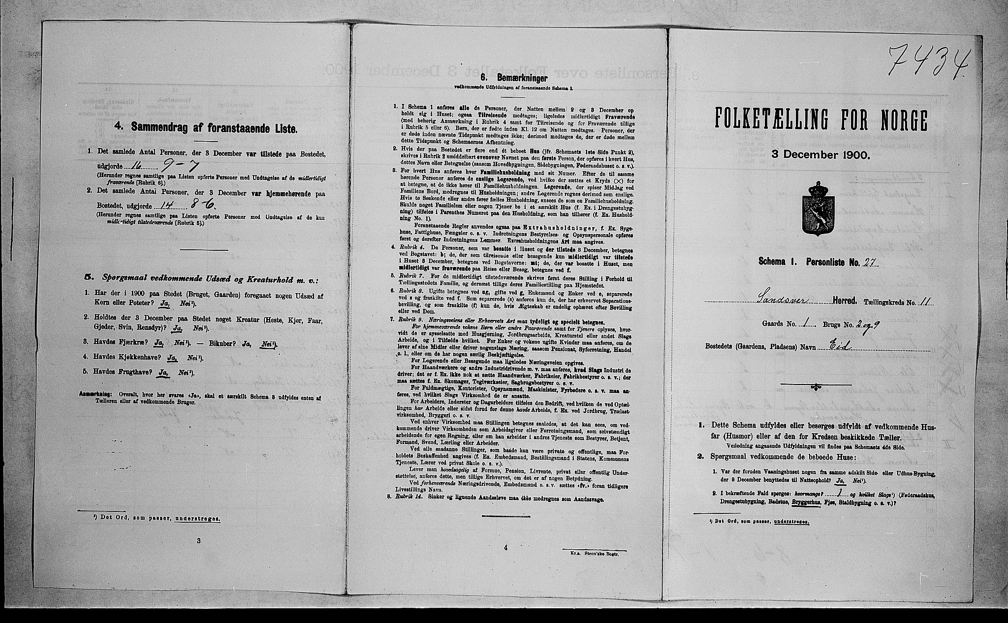 RA, 1900 census for Sandsvær, 1900, p. 1577