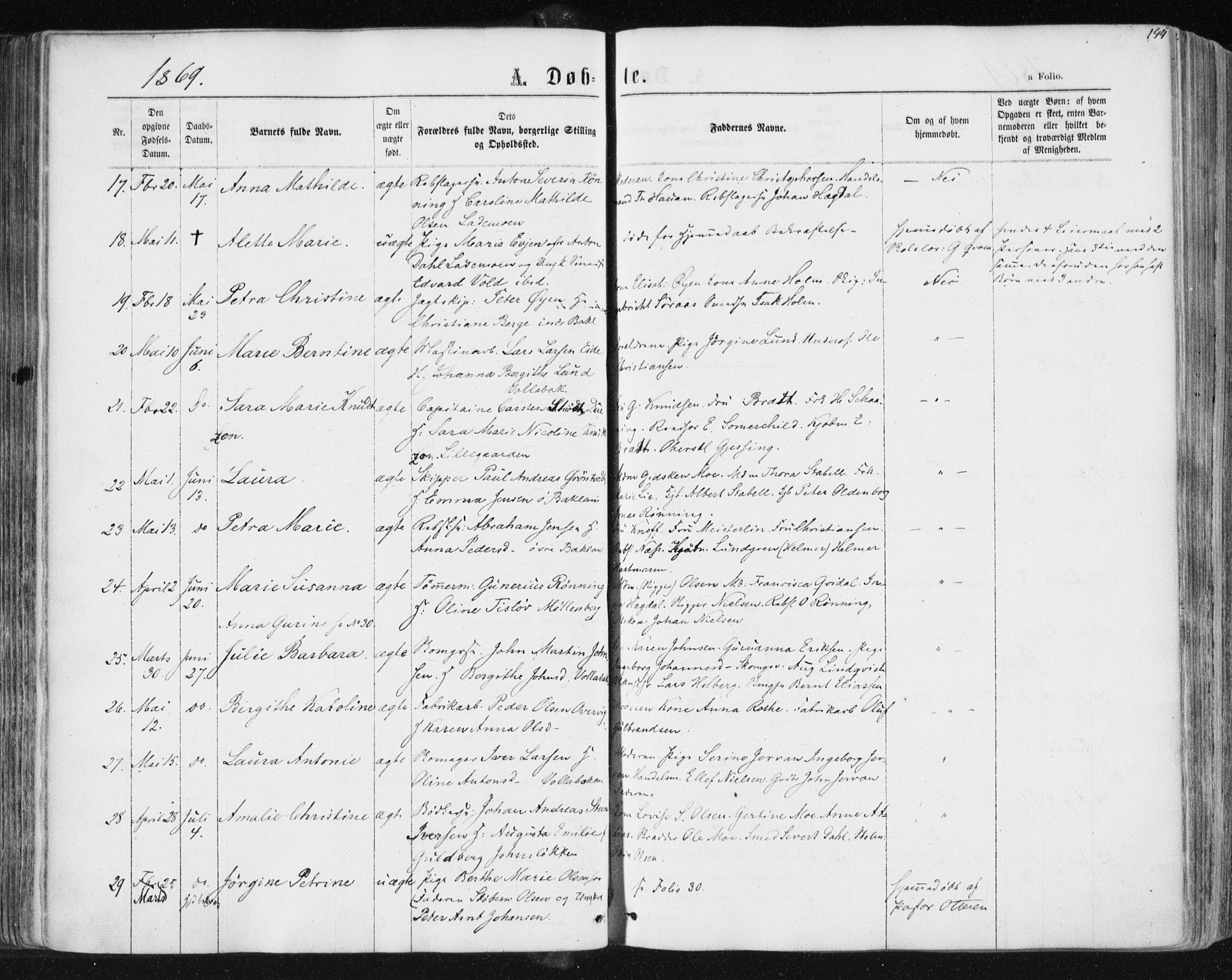 Ministerialprotokoller, klokkerbøker og fødselsregistre - Sør-Trøndelag, AV/SAT-A-1456/604/L0186: Parish register (official) no. 604A07, 1866-1877, p. 144