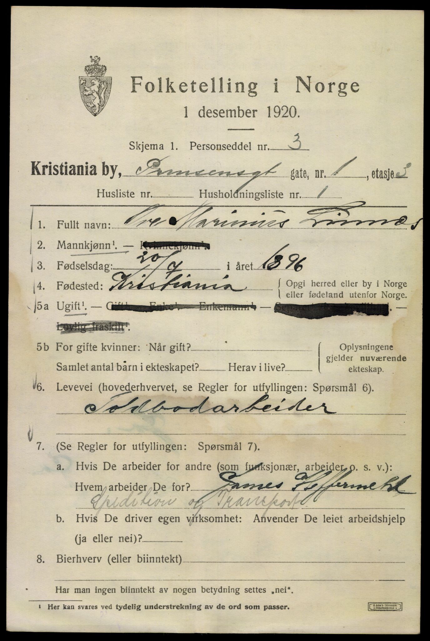 SAO, 1920 census for Kristiania, 1920, p. 458499