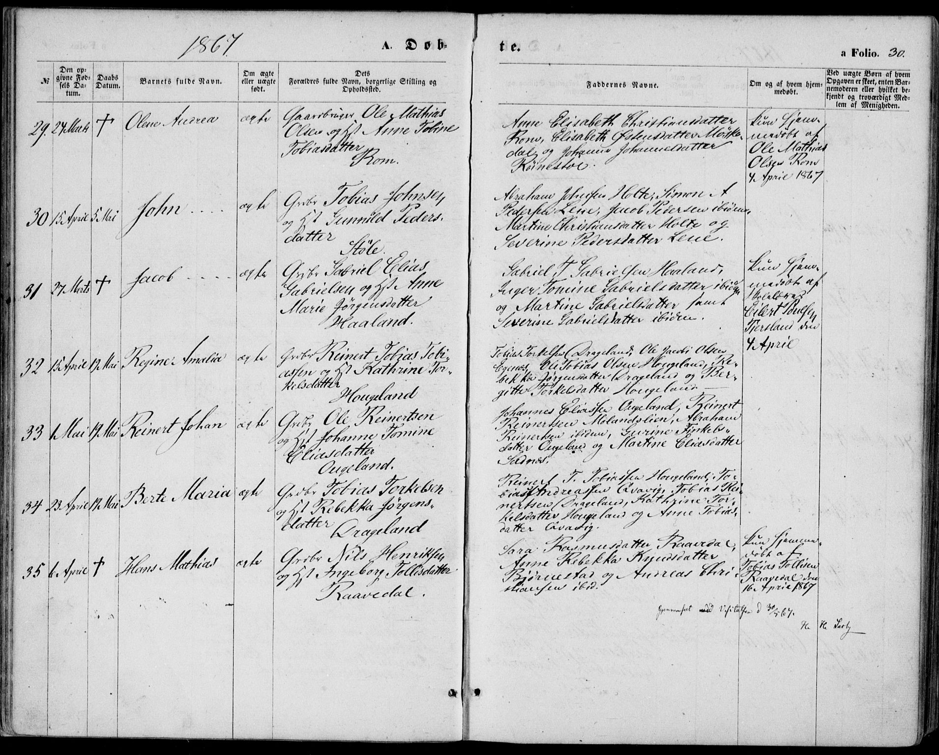 Lyngdal sokneprestkontor, AV/SAK-1111-0029/F/Fa/Fac/L0010: Parish register (official) no. A 10, 1865-1878, p. 30