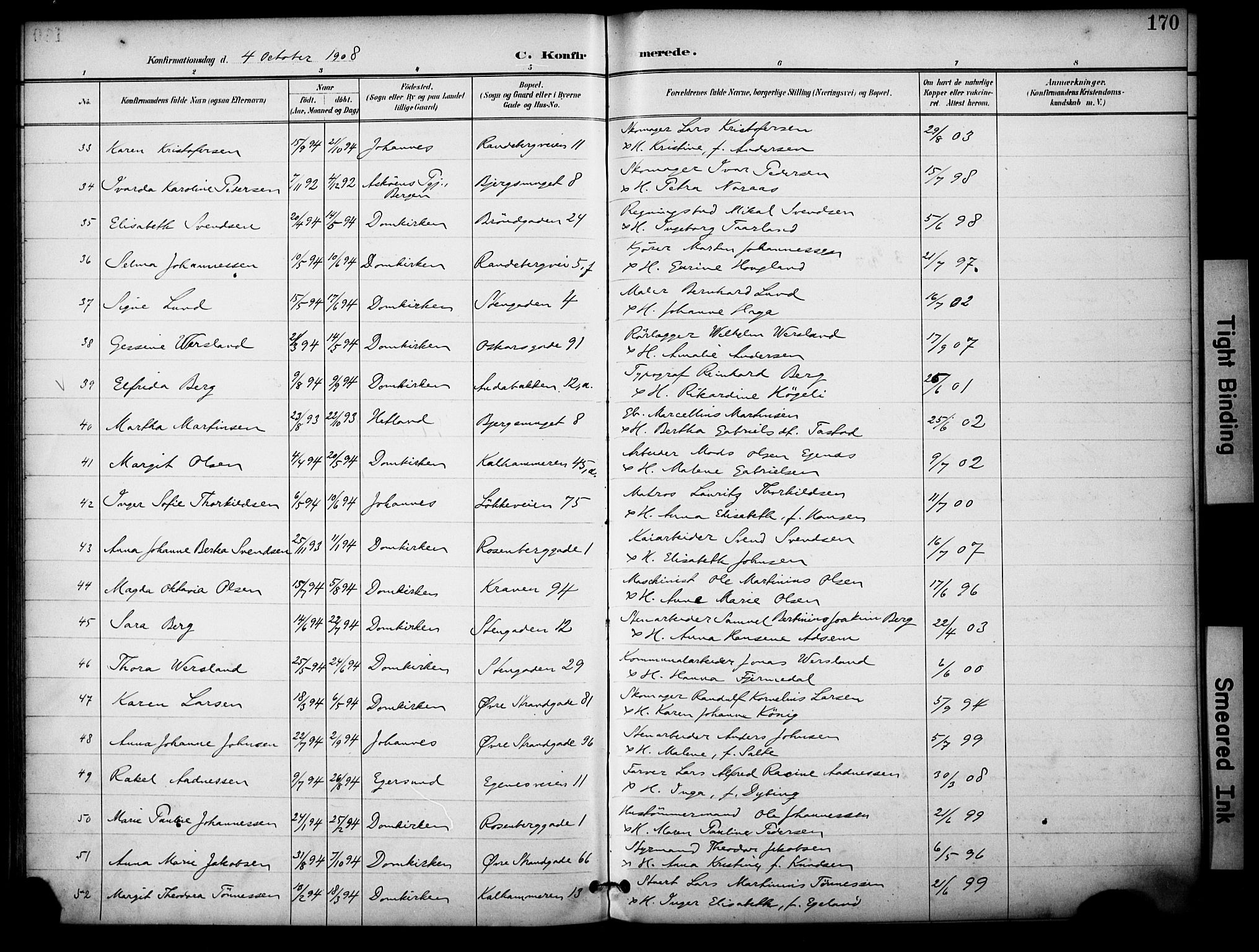 Domkirken sokneprestkontor, AV/SAST-A-101812/001/30/30BA/L0031: Parish register (official) no. A 30, 1896-1916, p. 170