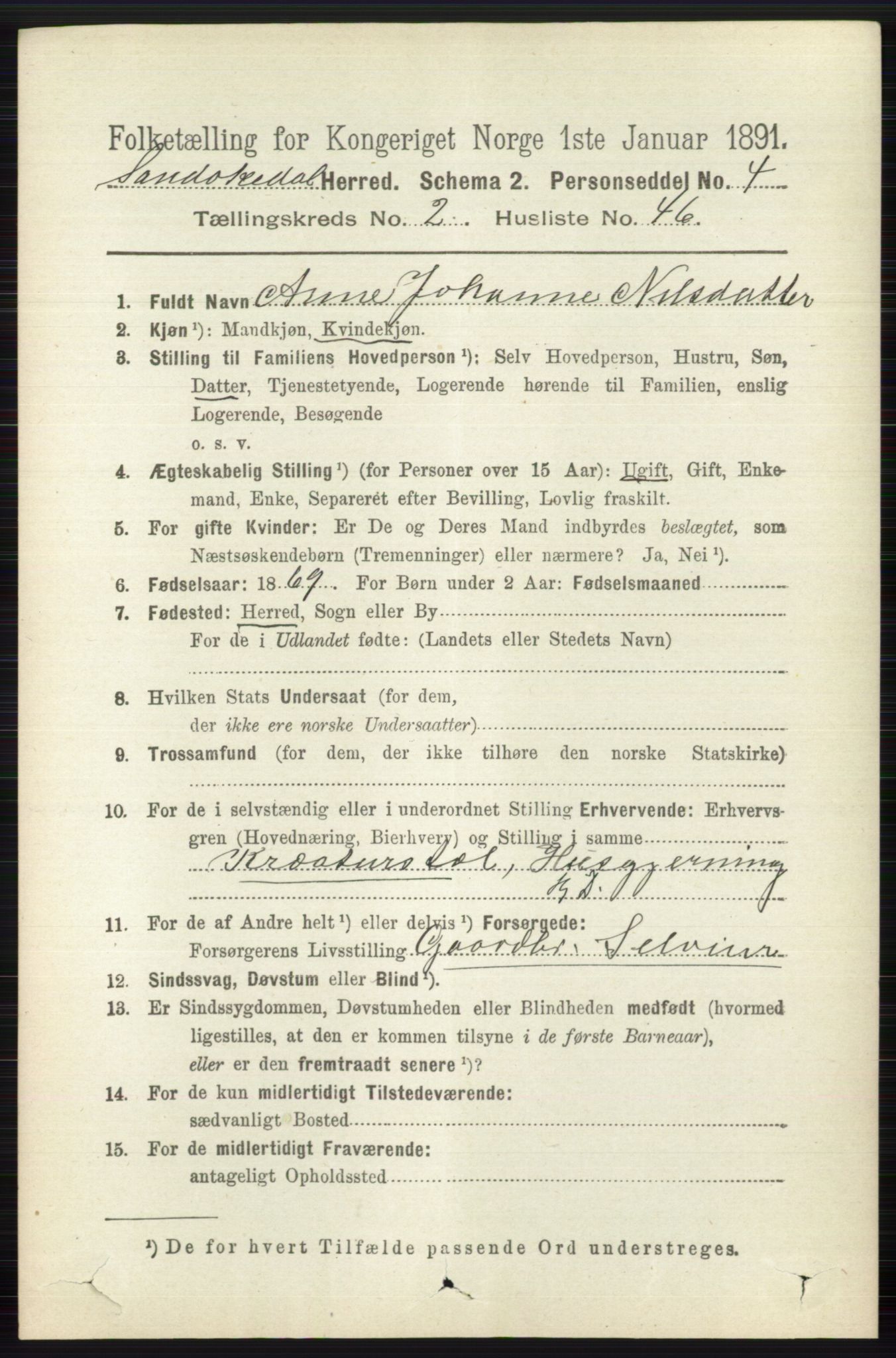 RA, 1891 census for 0816 Sannidal, 1891, p. 734