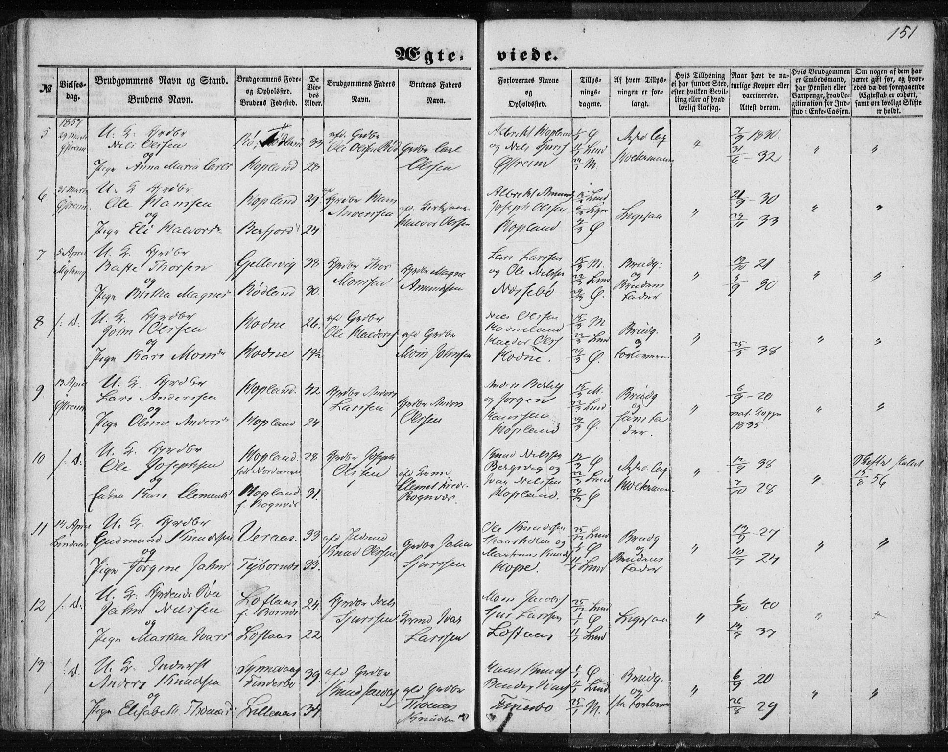 Lindås Sokneprestembete, AV/SAB-A-76701/H/Haa/Haaa/L0013: Parish register (official) no. A 13, 1848-1862, p. 151