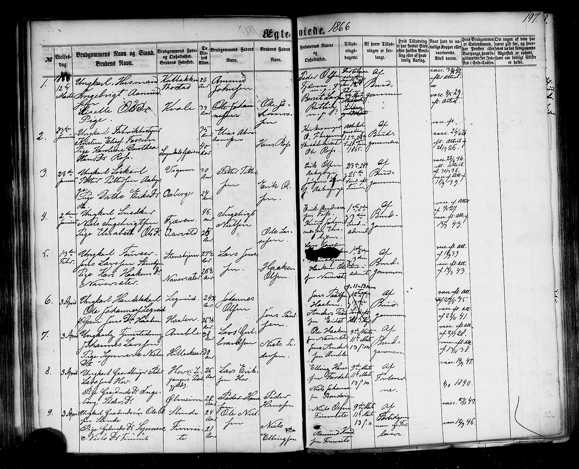 Sogndal sokneprestembete, SAB/A-81301/H/Haa/Haaa/L0013: Parish register (official) no. A 13, 1859-1877, p. 197