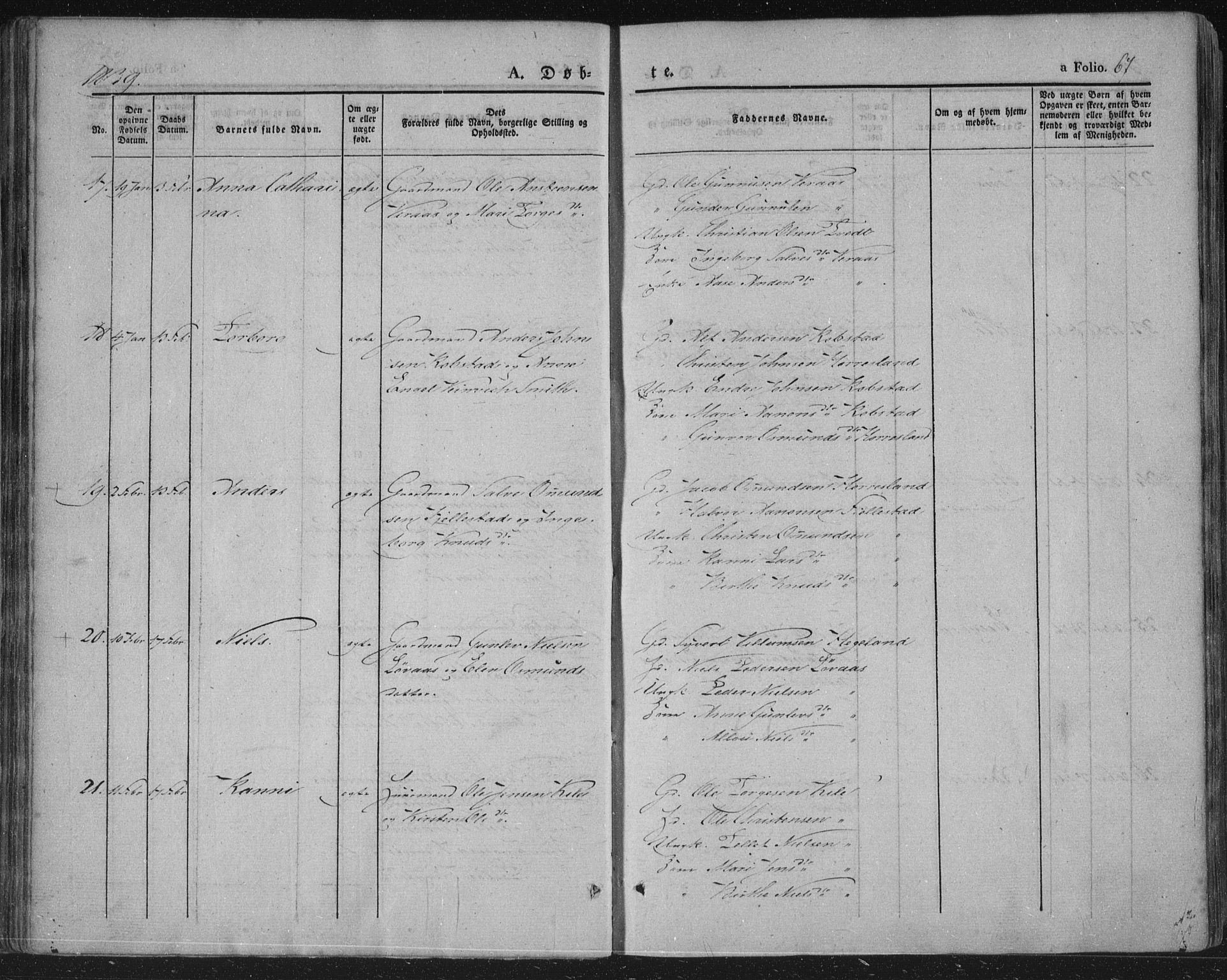 Vennesla sokneprestkontor, AV/SAK-1111-0045/Fa/Fac/L0004: Parish register (official) no. A 4, 1834-1855, p. 67