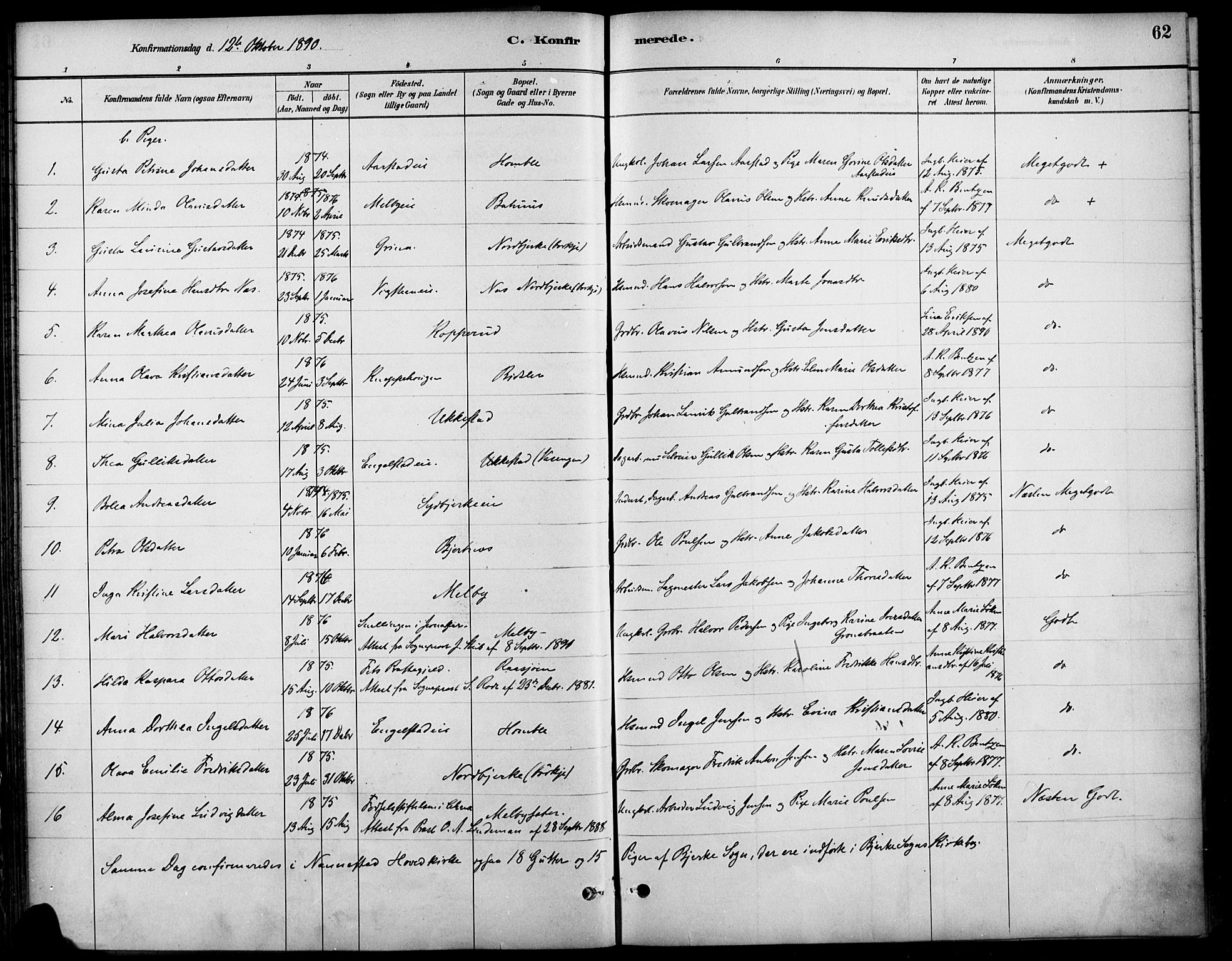 Nannestad prestekontor Kirkebøker, SAO/A-10414a/F/Fa/L0014: Parish register (official) no. I 14, 1881-1890, p. 62