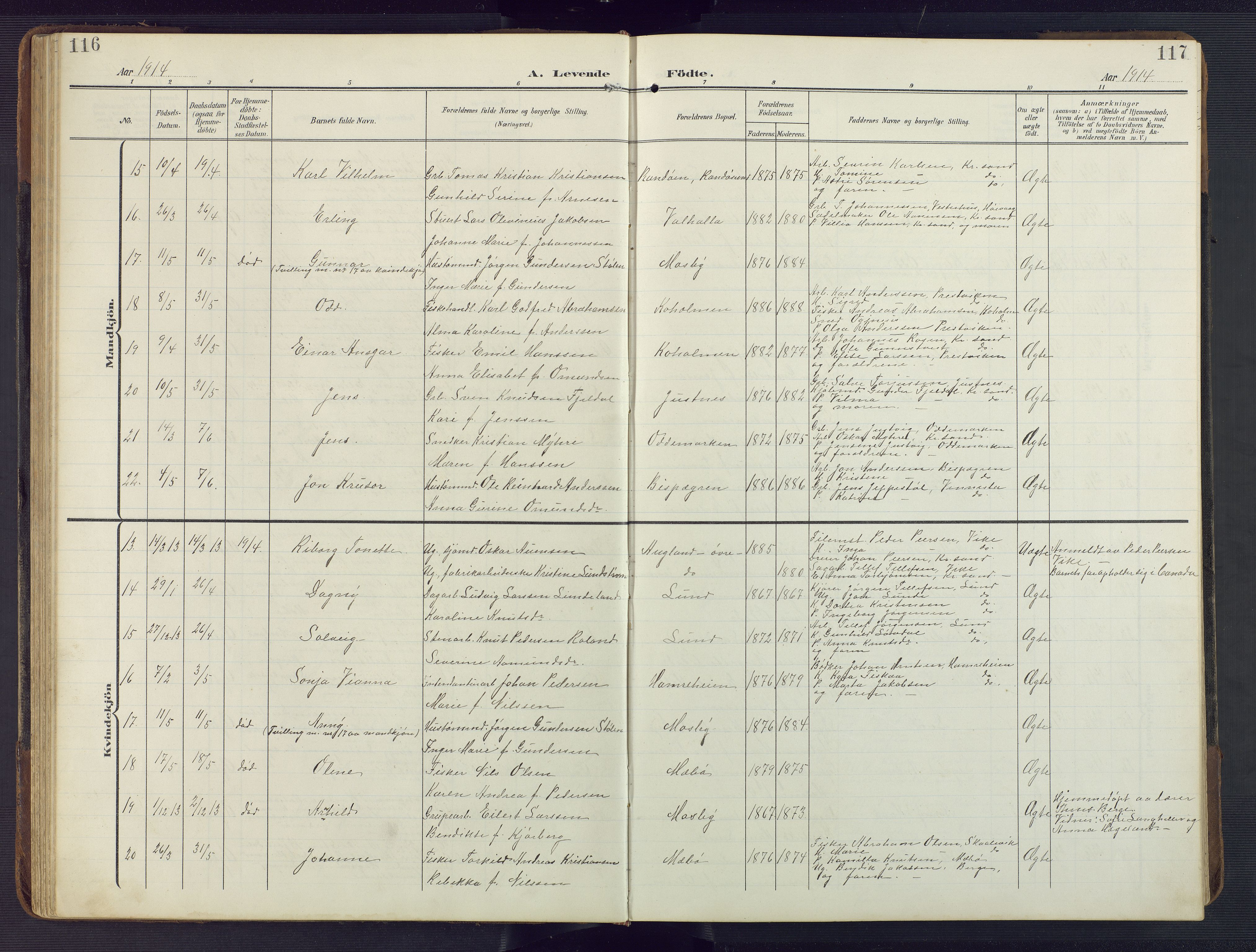 Oddernes sokneprestkontor, AV/SAK-1111-0033/F/Fb/Fba/L0010: Parish register (copy) no. B 10, 1907-1941, p. 116-117