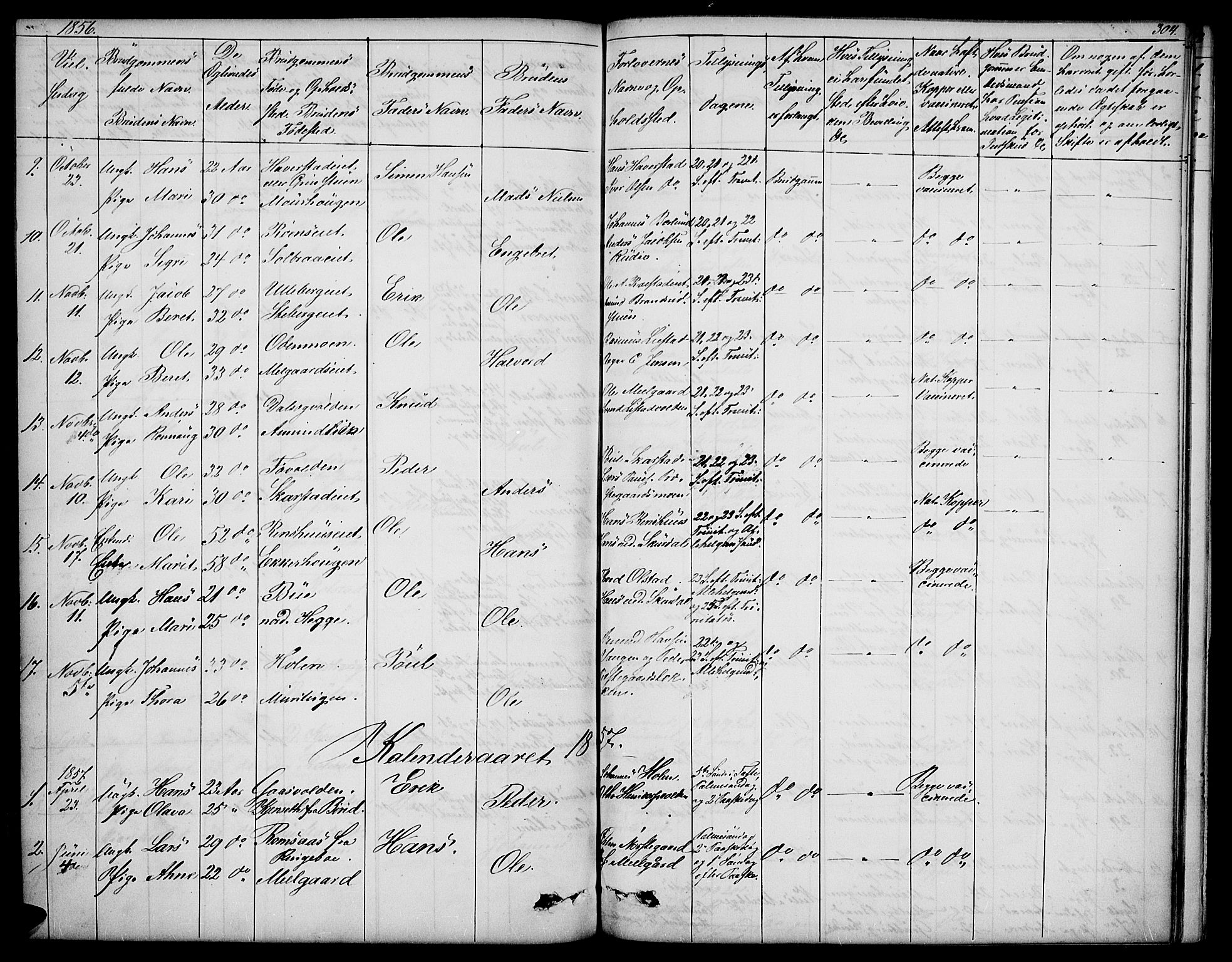 Sør-Fron prestekontor, SAH/PREST-010/H/Ha/Hab/L0001: Parish register (copy) no. 1, 1844-1863, p. 304