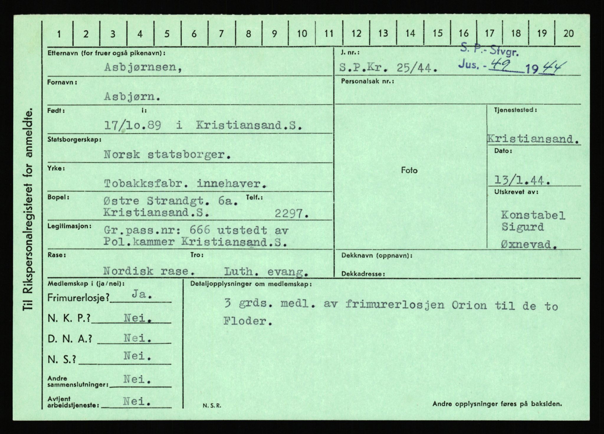 Statspolitiet - Hovedkontoret / Osloavdelingen, AV/RA-S-1329/C/Ca/L0002: Arneberg - Brand, 1943-1945, p. 352