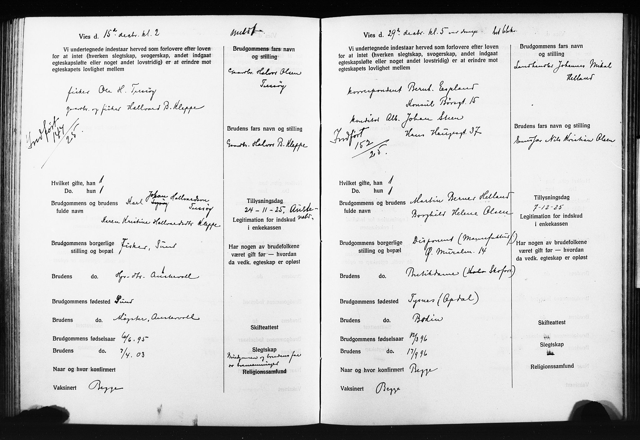 Domkirken sokneprestembete, AV/SAB-A-74801: Best man's statements no. II.5.14, 1922-1927, p. 253