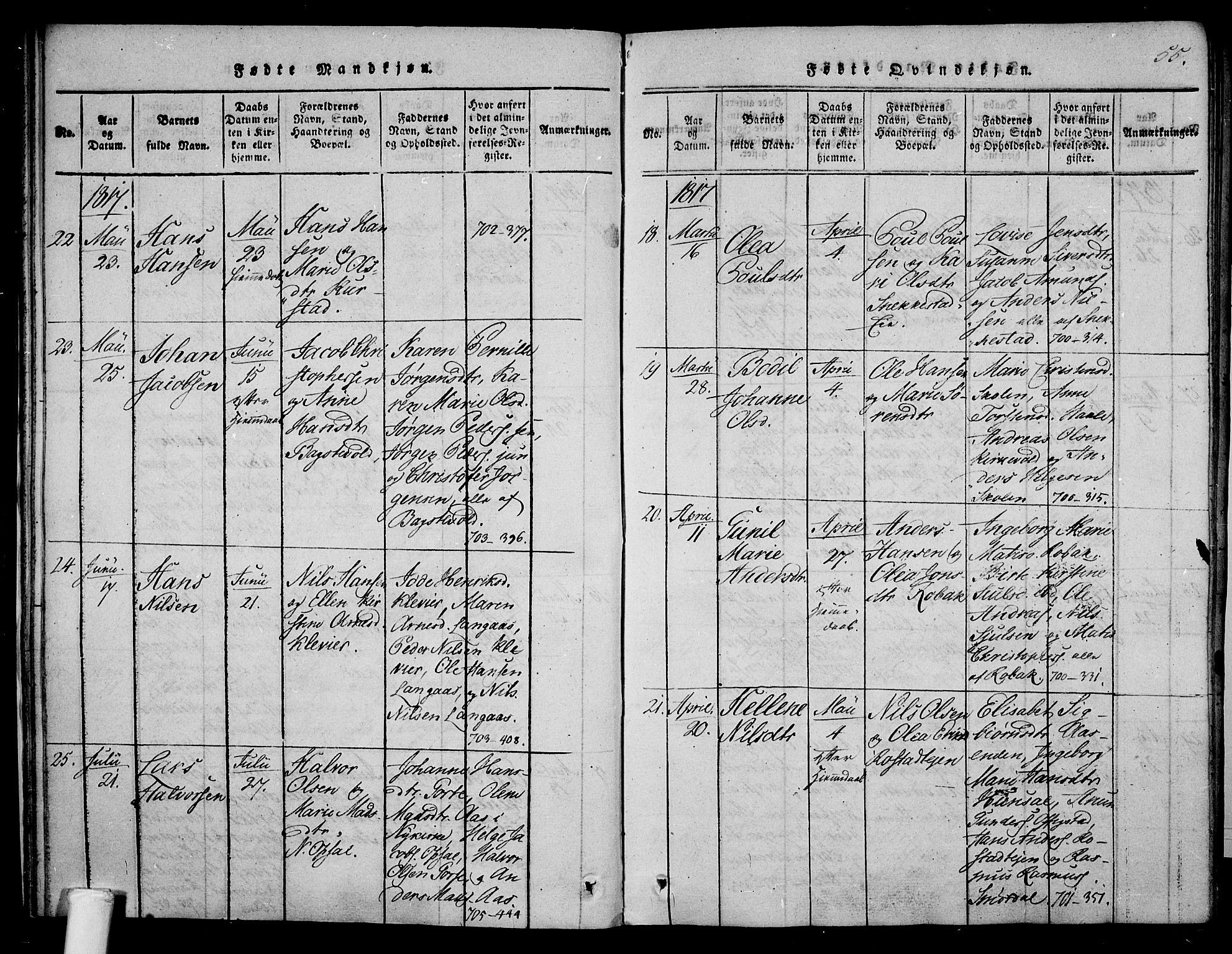 Våle kirkebøker, AV/SAKO-A-334/F/Fa/L0007: Parish register (official) no. I 7, 1814-1824, p. 54-55