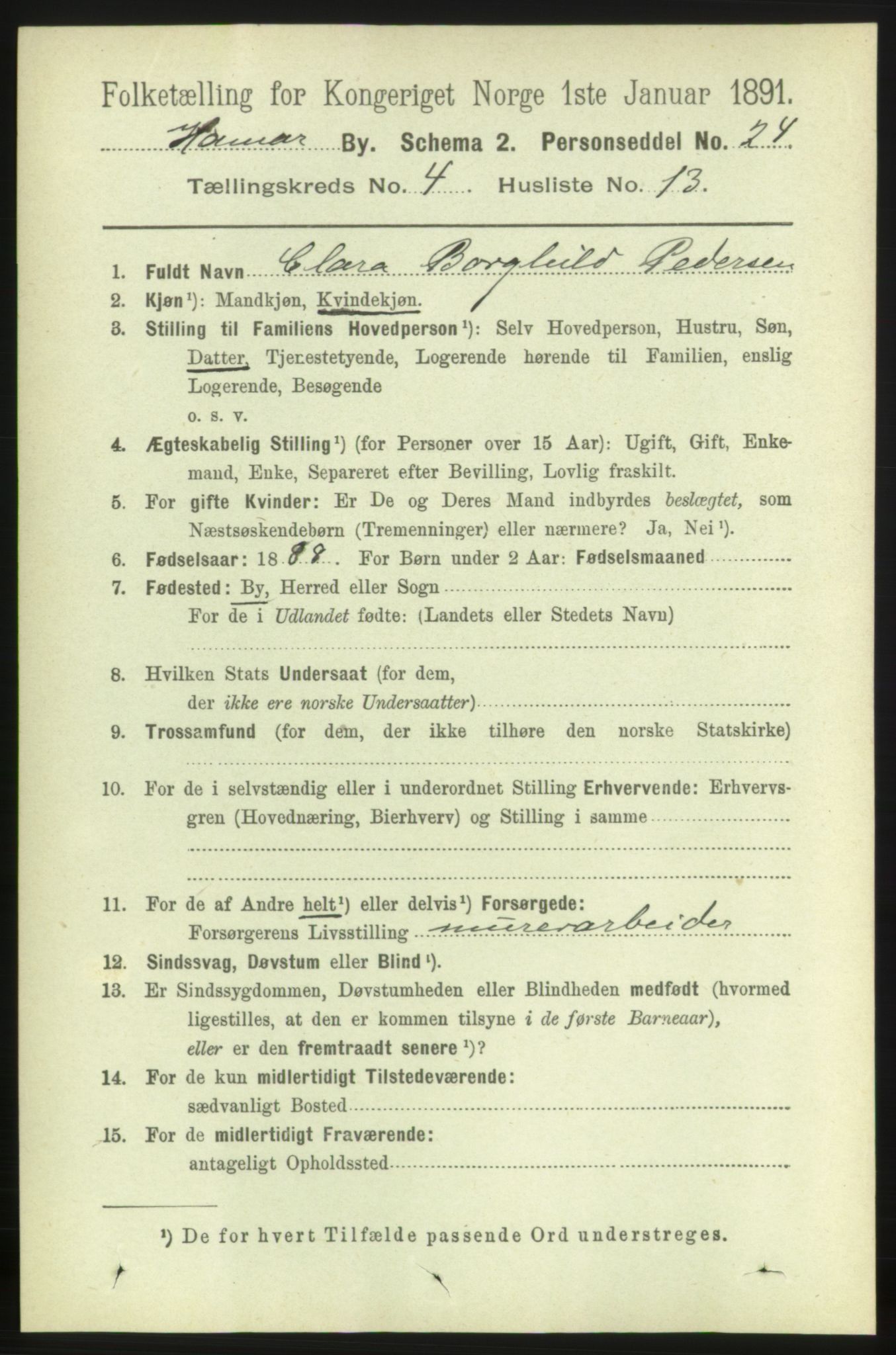 RA, 1891 census for 0401 Hamar, 1891, p. 3025