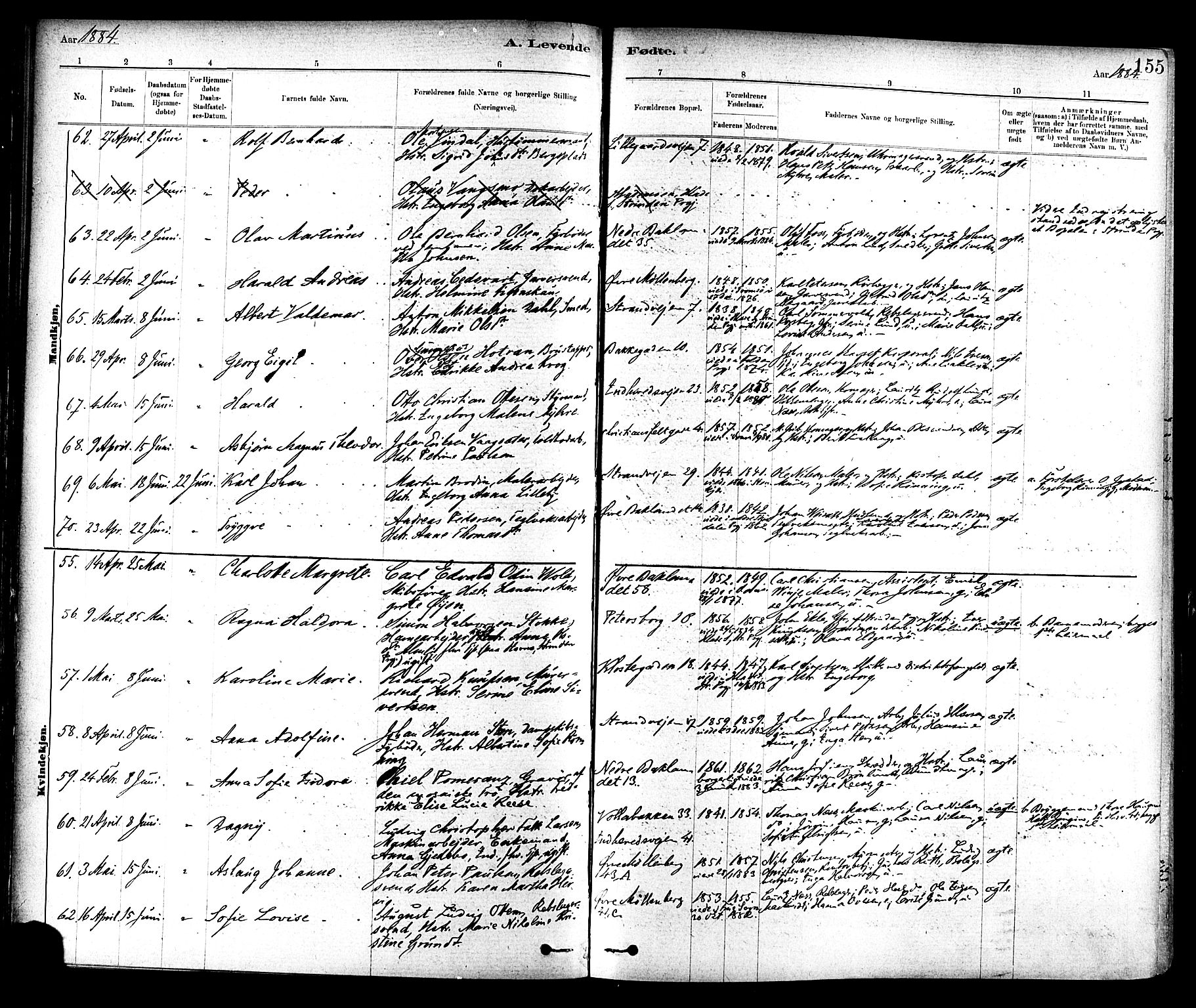 Ministerialprotokoller, klokkerbøker og fødselsregistre - Sør-Trøndelag, SAT/A-1456/604/L0188: Parish register (official) no. 604A09, 1878-1892, p. 155