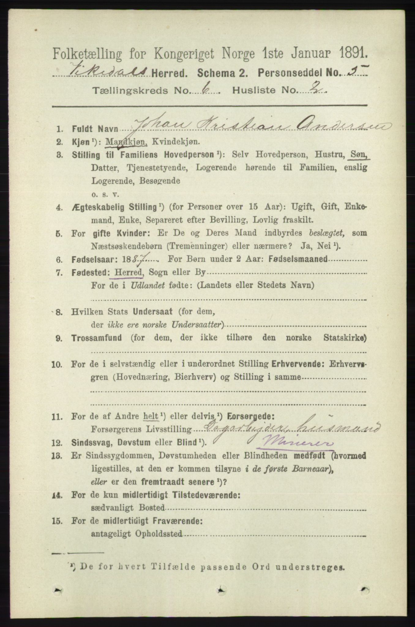 RA, 1891 census for 1157 Vikedal, 1891, p. 1579