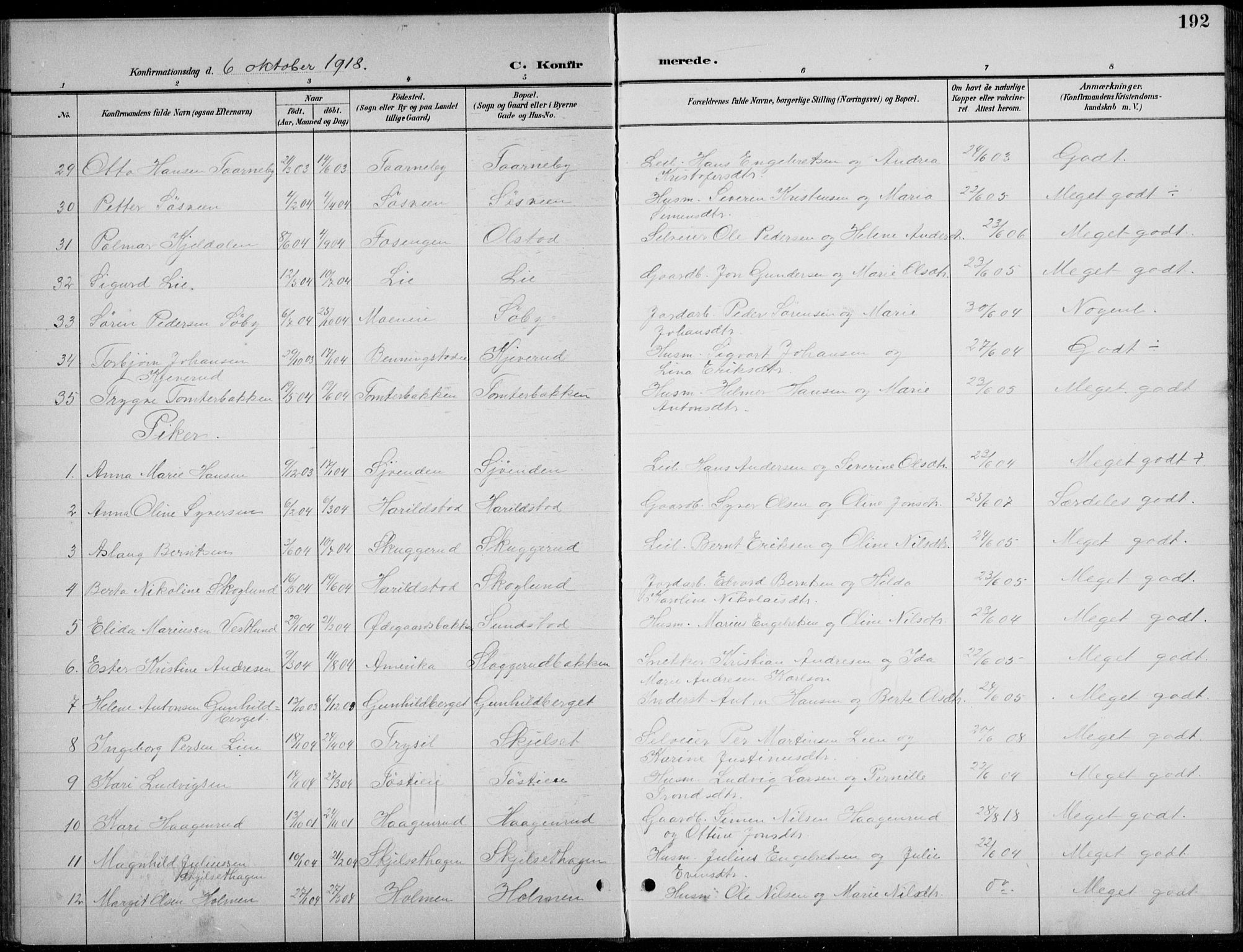 Romedal prestekontor, AV/SAH-PREST-004/L/L0013: Parish register (copy) no. 13, 1896-1937, p. 192