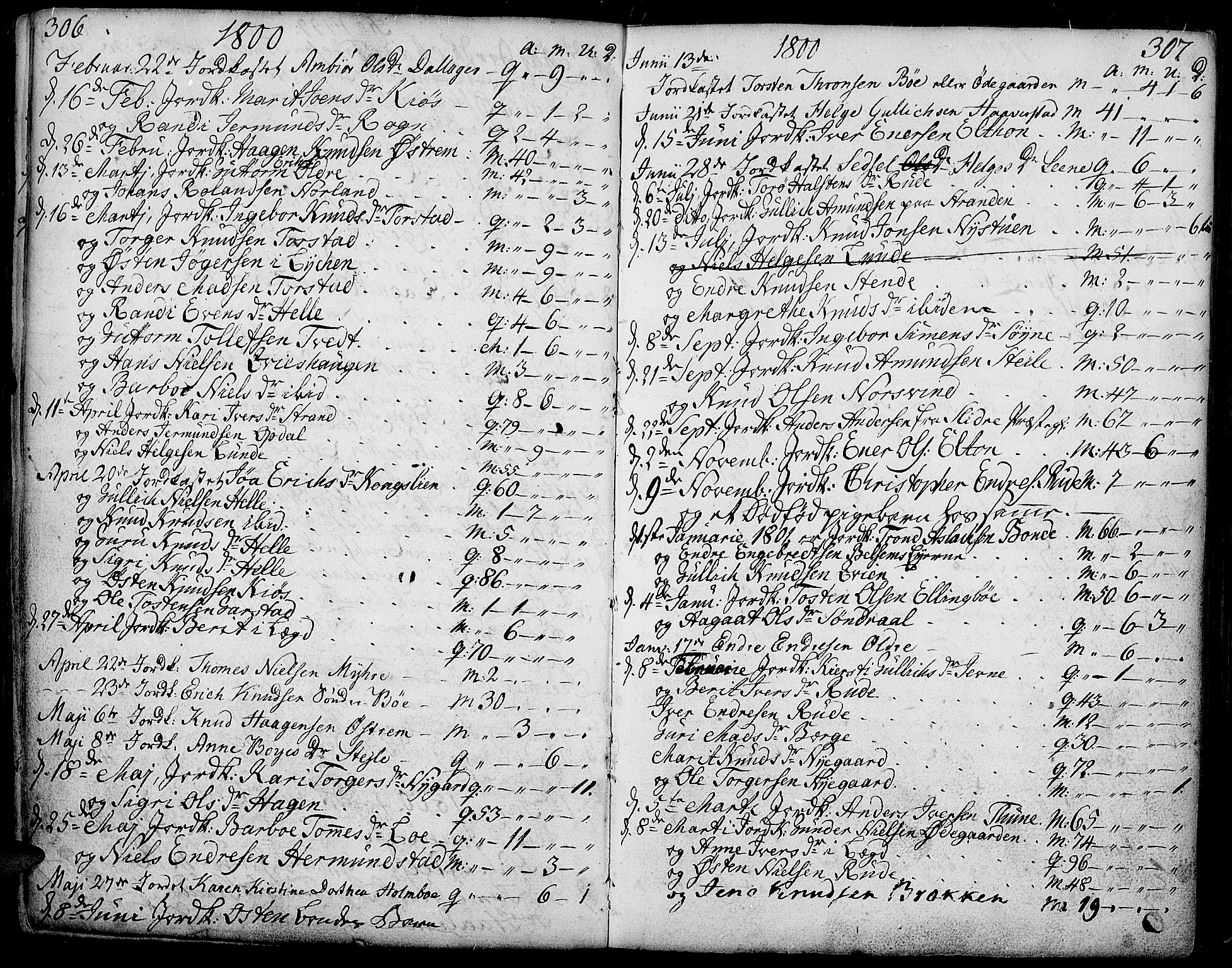 Vang prestekontor, Valdres, SAH/PREST-140/H/Ha/L0002: Parish register (official) no. 2, 1796-1808, p. 306-307
