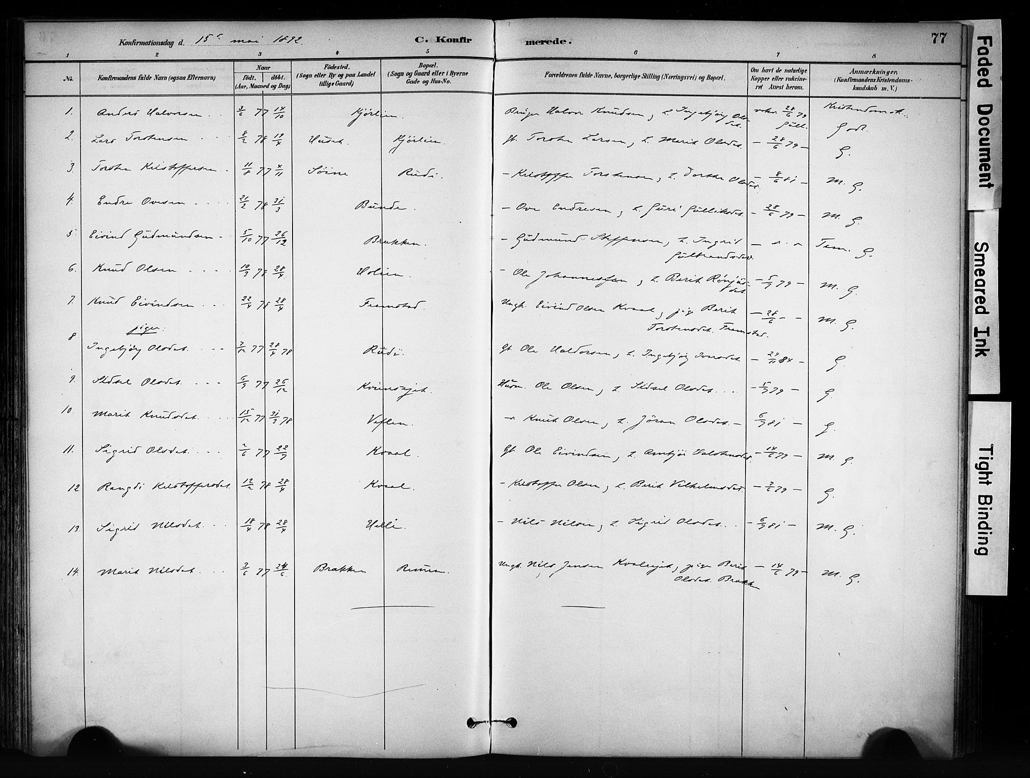 Vang prestekontor, Valdres, SAH/PREST-140/H/Ha/L0009: Parish register (official) no. 9, 1882-1914, p. 77