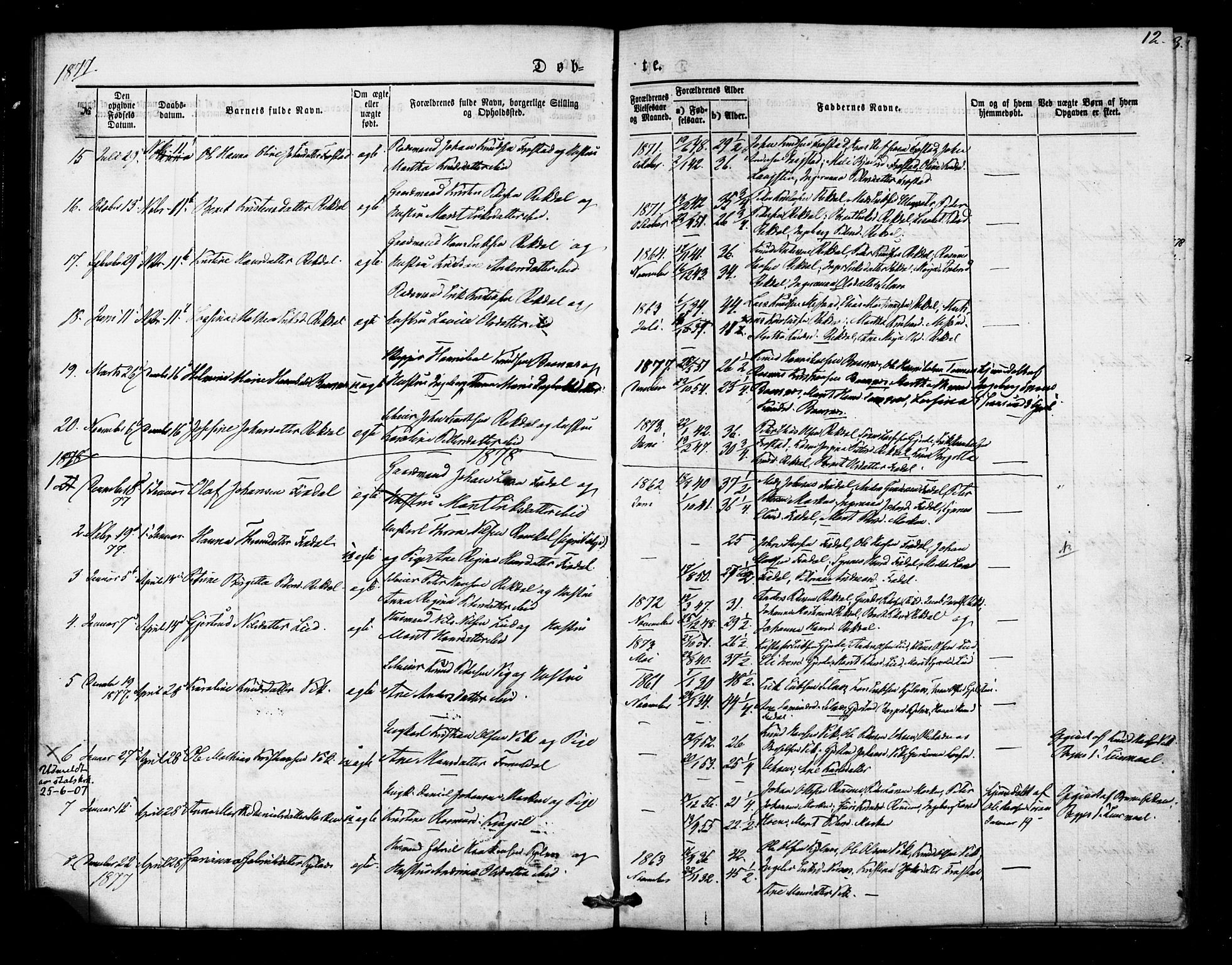 Ministerialprotokoller, klokkerbøker og fødselsregistre - Møre og Romsdal, AV/SAT-A-1454/540/L0540: Parish register (official) no. 540A01, 1872-1883, p. 12