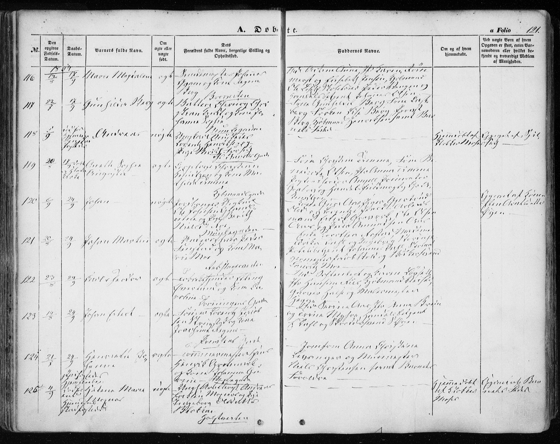 Ministerialprotokoller, klokkerbøker og fødselsregistre - Sør-Trøndelag, SAT/A-1456/601/L0051: Parish register (official) no. 601A19, 1848-1857, p. 121