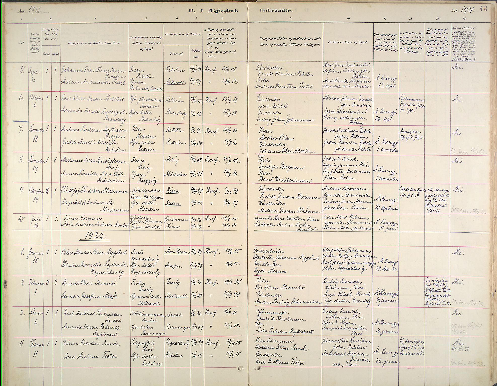 Kinn sokneprestembete, SAB/A-80801/H/Haa/Haab/L0011: Parish register (official) no. B 11, 1886-1936, p. 43