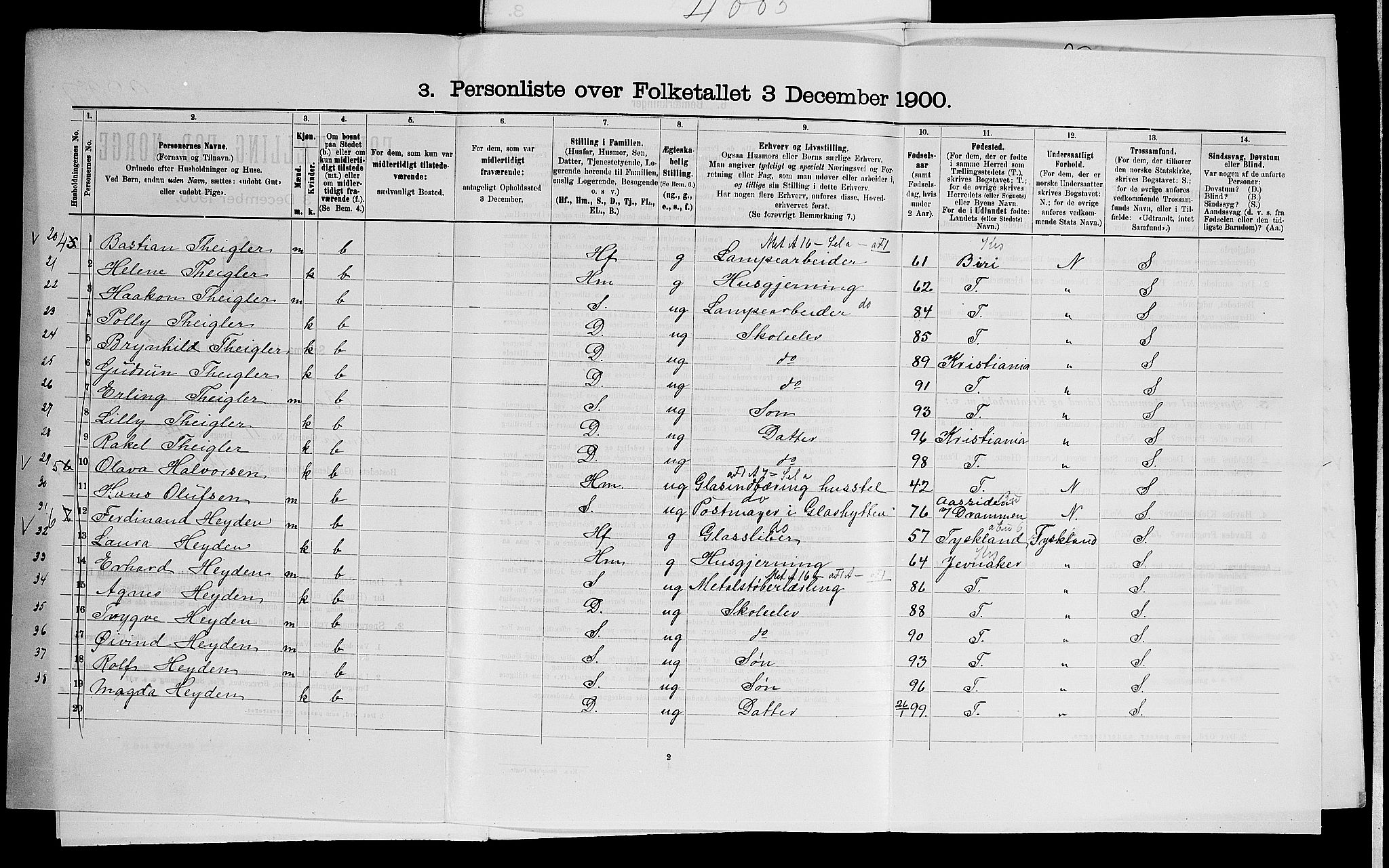 SAO, 1900 census for Bærum, 1900