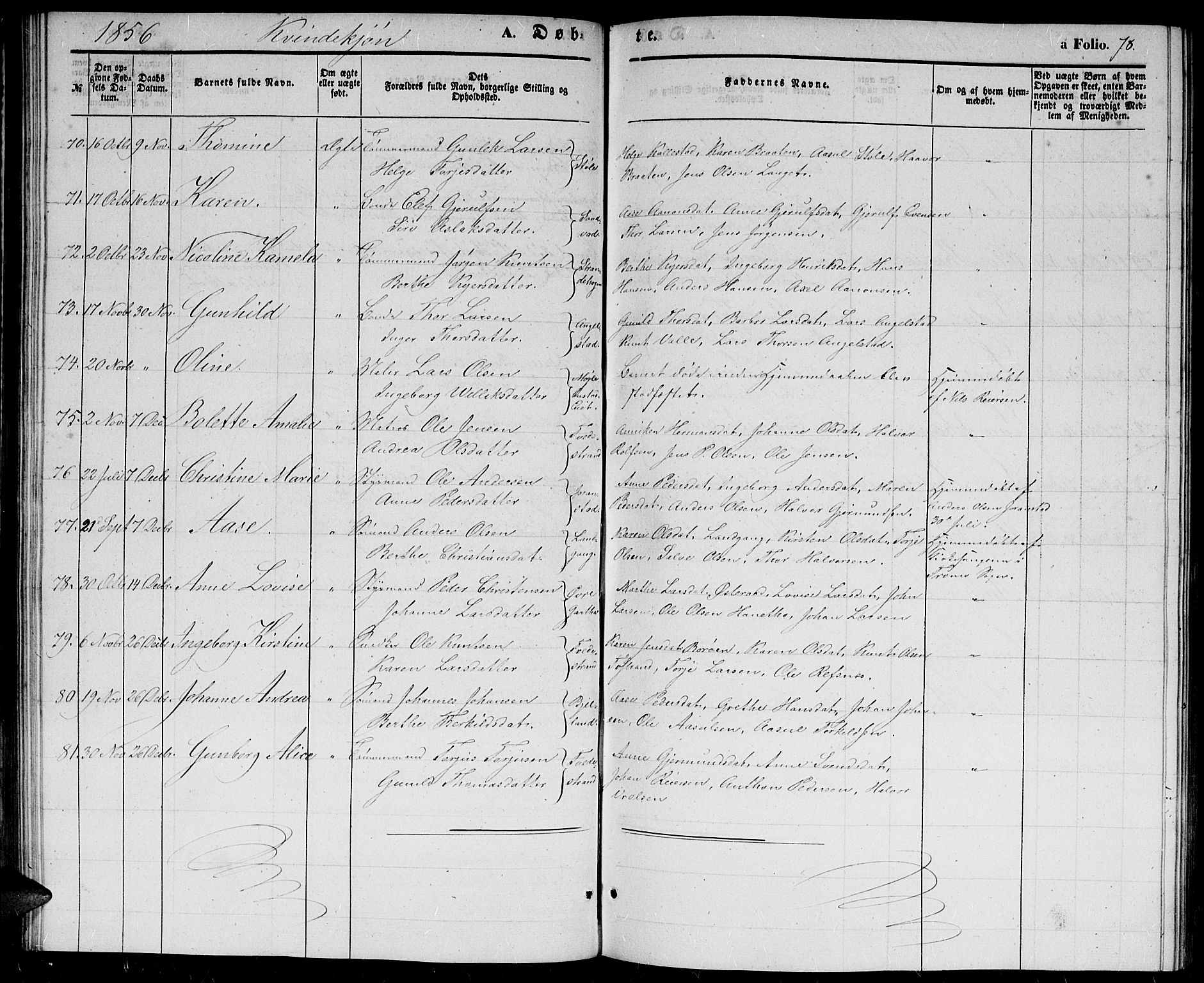 Holt sokneprestkontor, AV/SAK-1111-0021/F/Fb/L0007: Parish register (copy) no. B 7, 1849-1858, p. 78