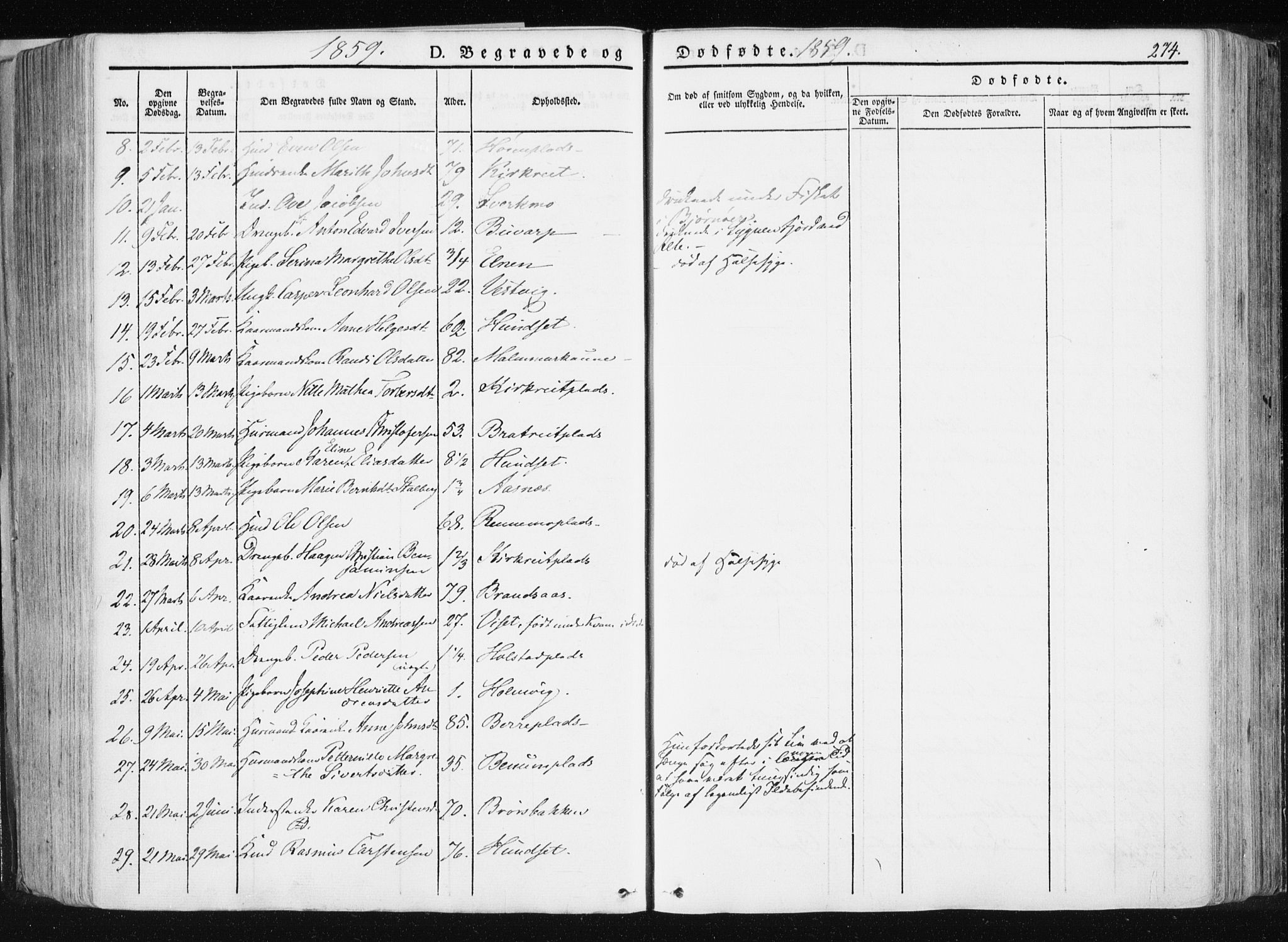 Ministerialprotokoller, klokkerbøker og fødselsregistre - Nord-Trøndelag, SAT/A-1458/741/L0393: Parish register (official) no. 741A07, 1849-1863, p. 274