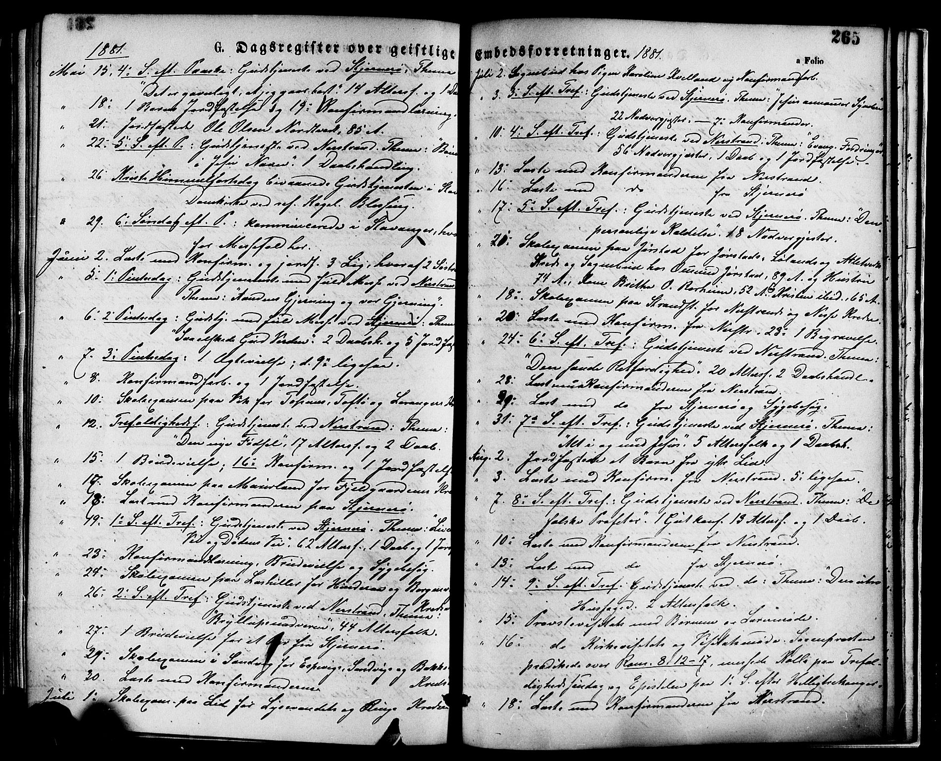 Nedstrand sokneprestkontor, AV/SAST-A-101841/01/IV: Parish register (official) no. A 11, 1877-1887, p. 265