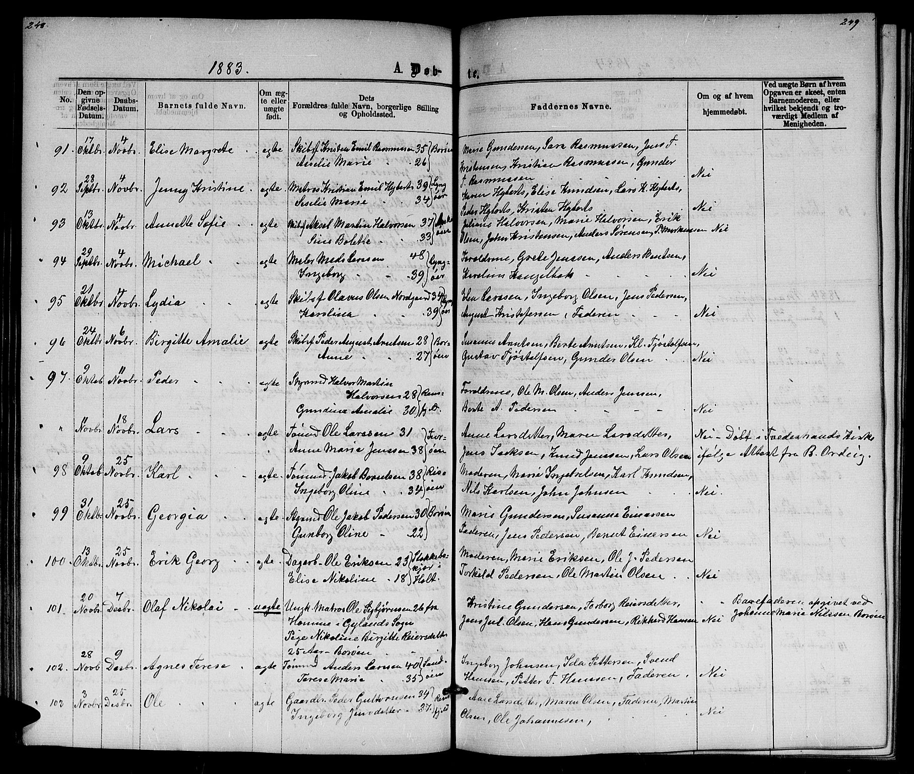 Dypvåg sokneprestkontor, SAK/1111-0007/F/Fb/Fba/L0012: Parish register (copy) no. B 12, 1872-1886, p. 248-249