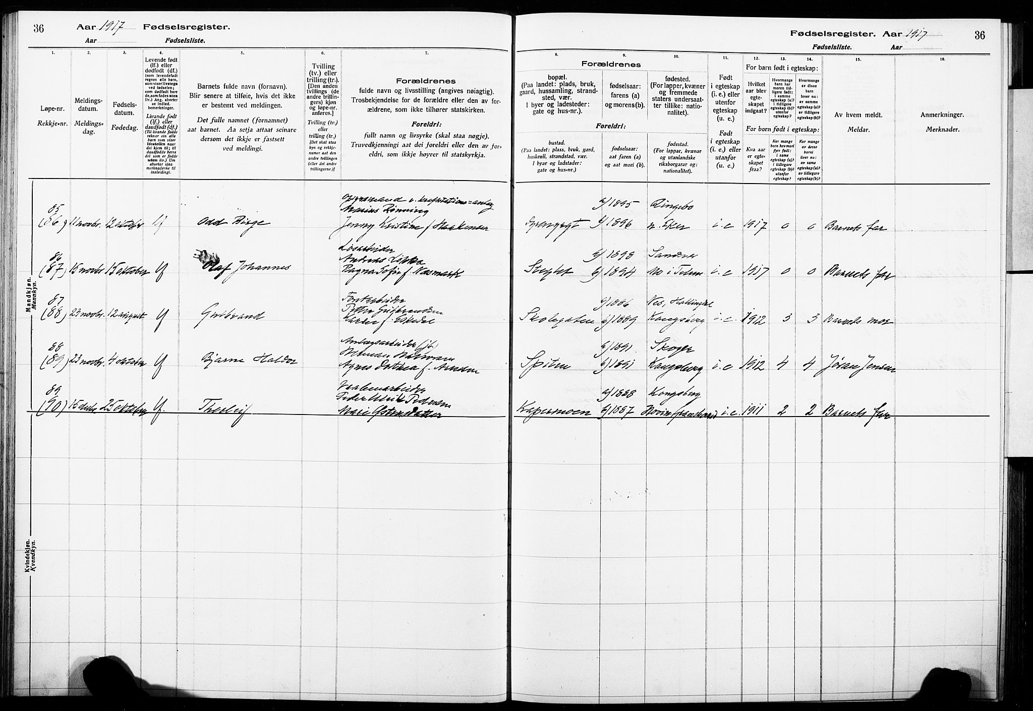 Kongsberg kirkebøker, AV/SAKO-A-22/J/Ja/L0001: Birth register no. I 1, 1916-1927, p. 36