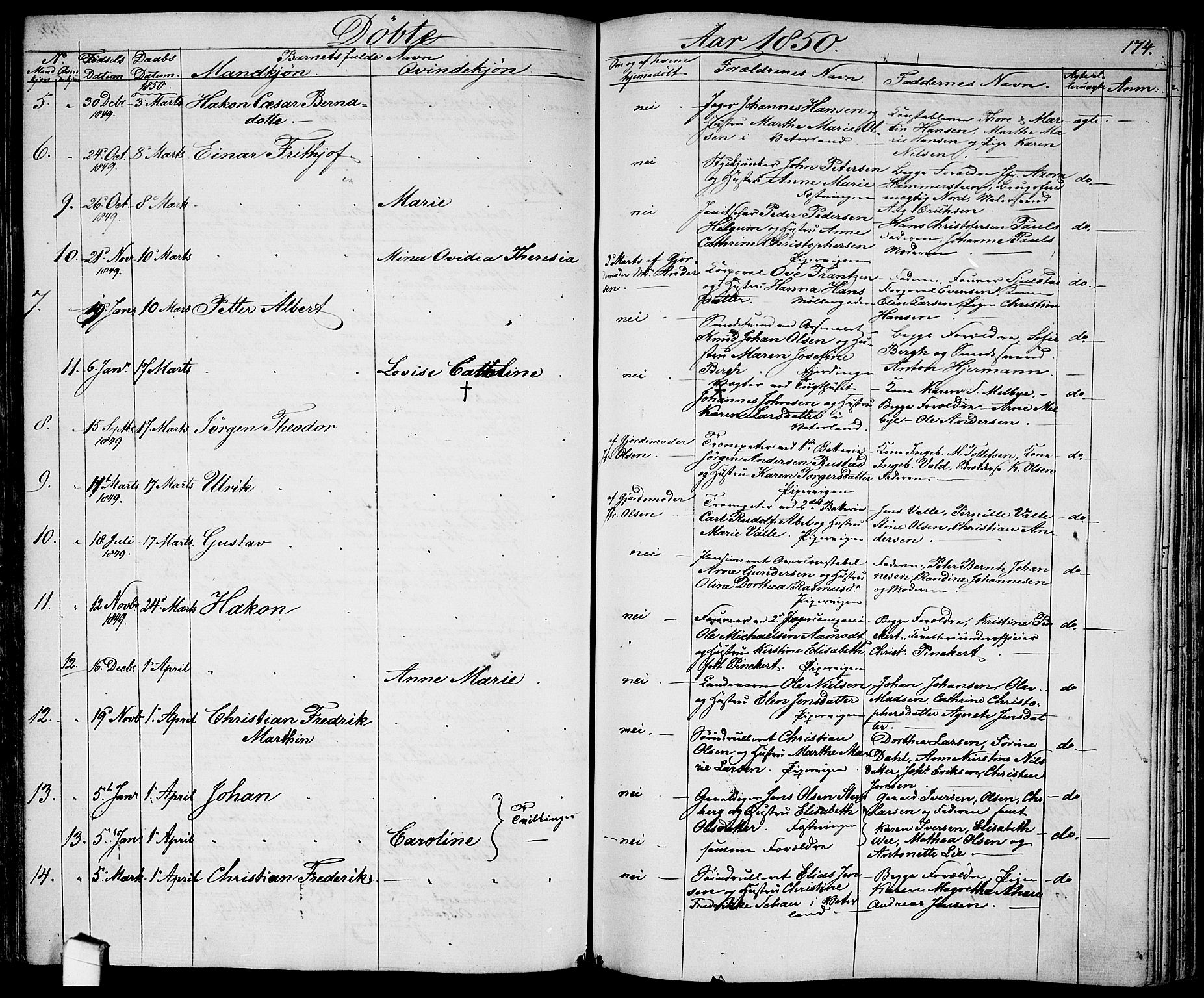 Garnisonsmenigheten Kirkebøker, AV/SAO-A-10846/G/Ga/L0005: Parish register (copy) no. 5, 1841-1860, p. 174