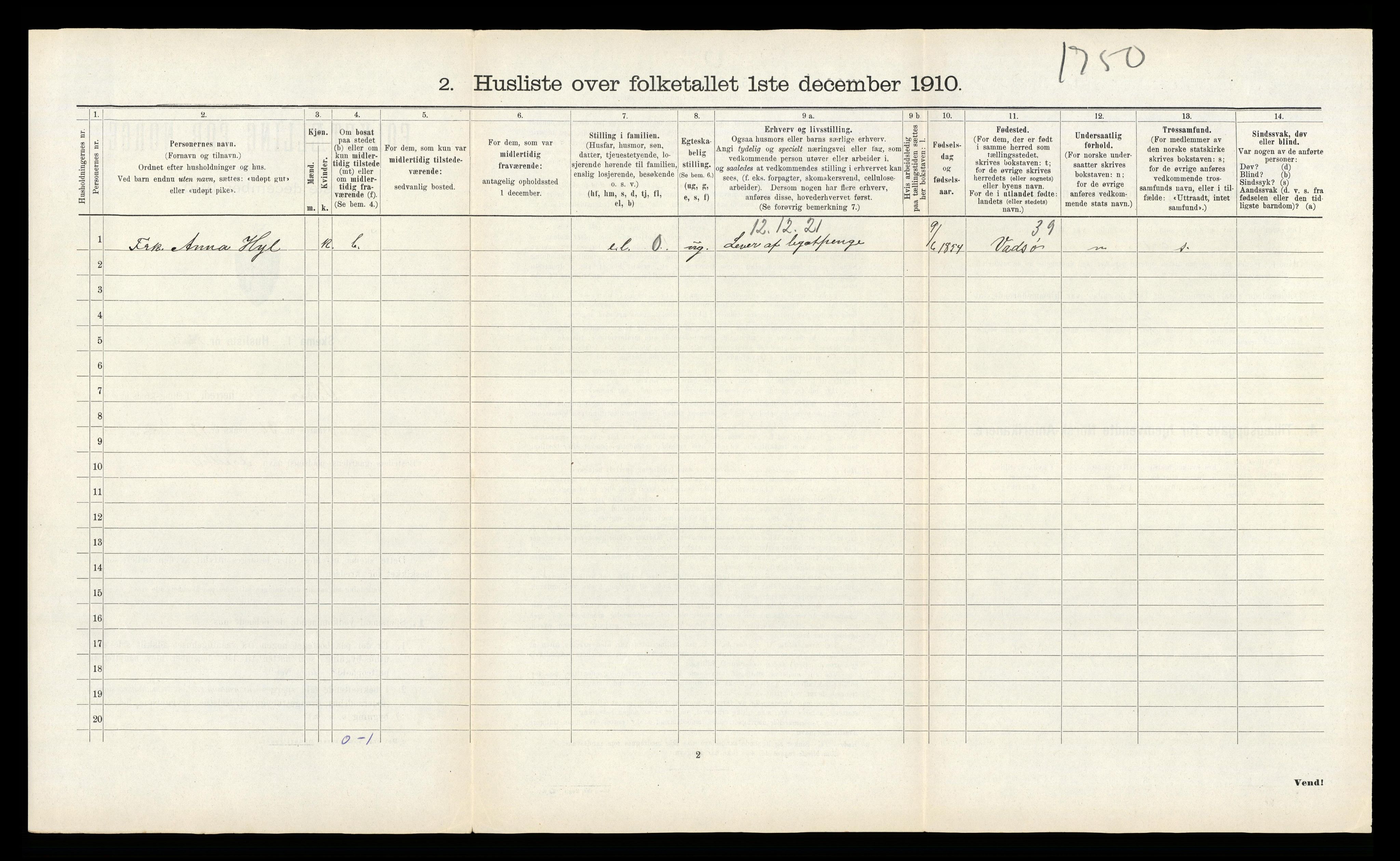 RA, 1910 census for Kvam, 1910, p. 692