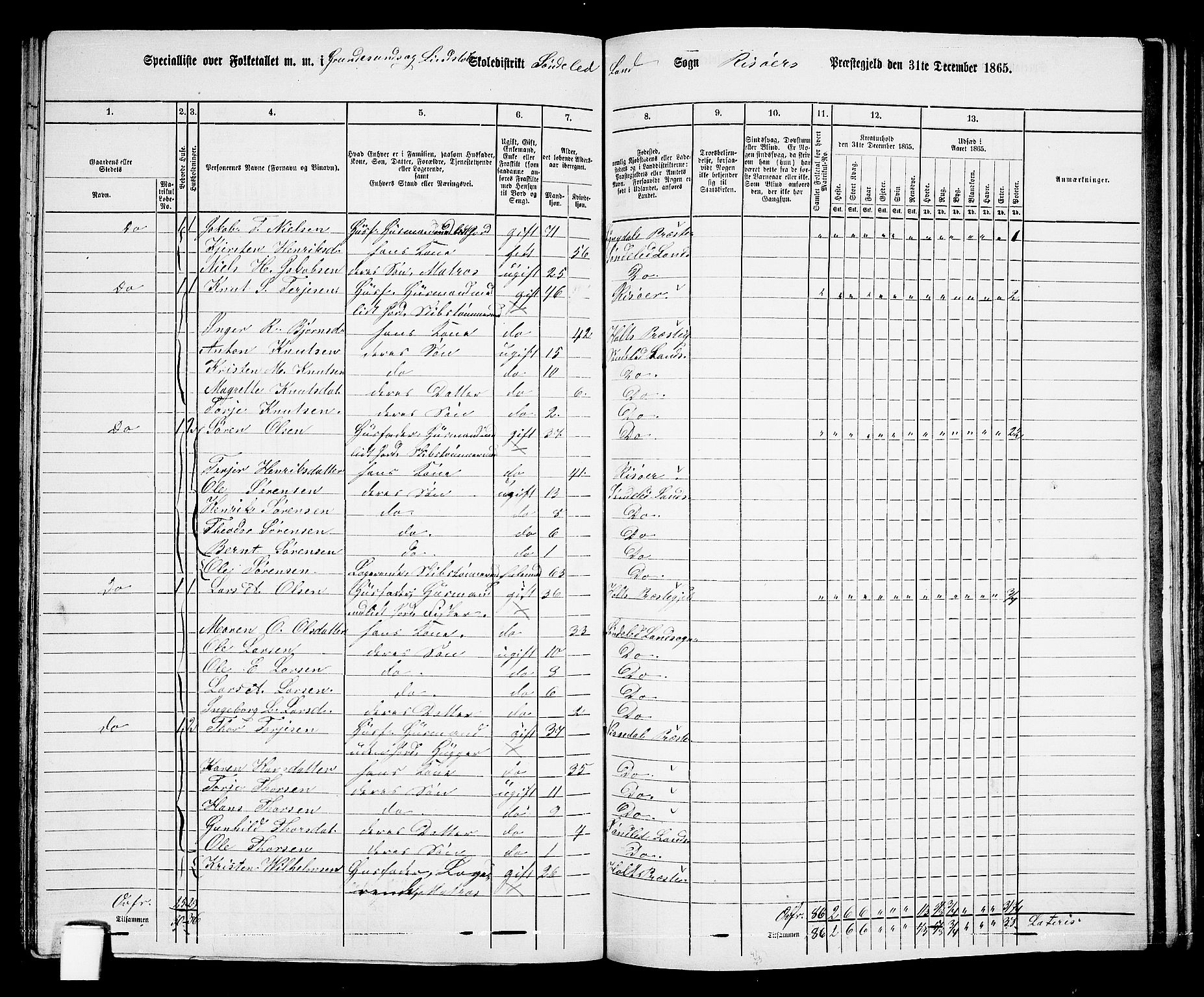 RA, 1865 census for Risør/Søndeled, 1865, p. 104