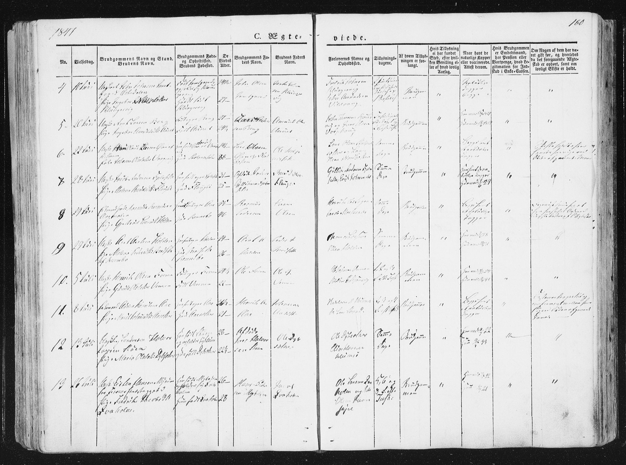 Ministerialprotokoller, klokkerbøker og fødselsregistre - Sør-Trøndelag, SAT/A-1456/630/L0493: Parish register (official) no. 630A06, 1841-1851, p. 180