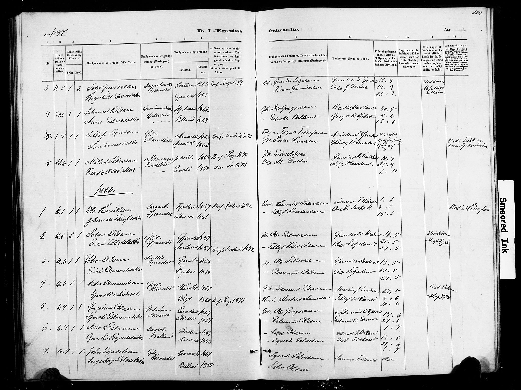 Herefoss sokneprestkontor, SAK/1111-0019/F/Fb/Fbb/L0002: Parish register (copy) no. B 2, 1879-1894, p. 100
