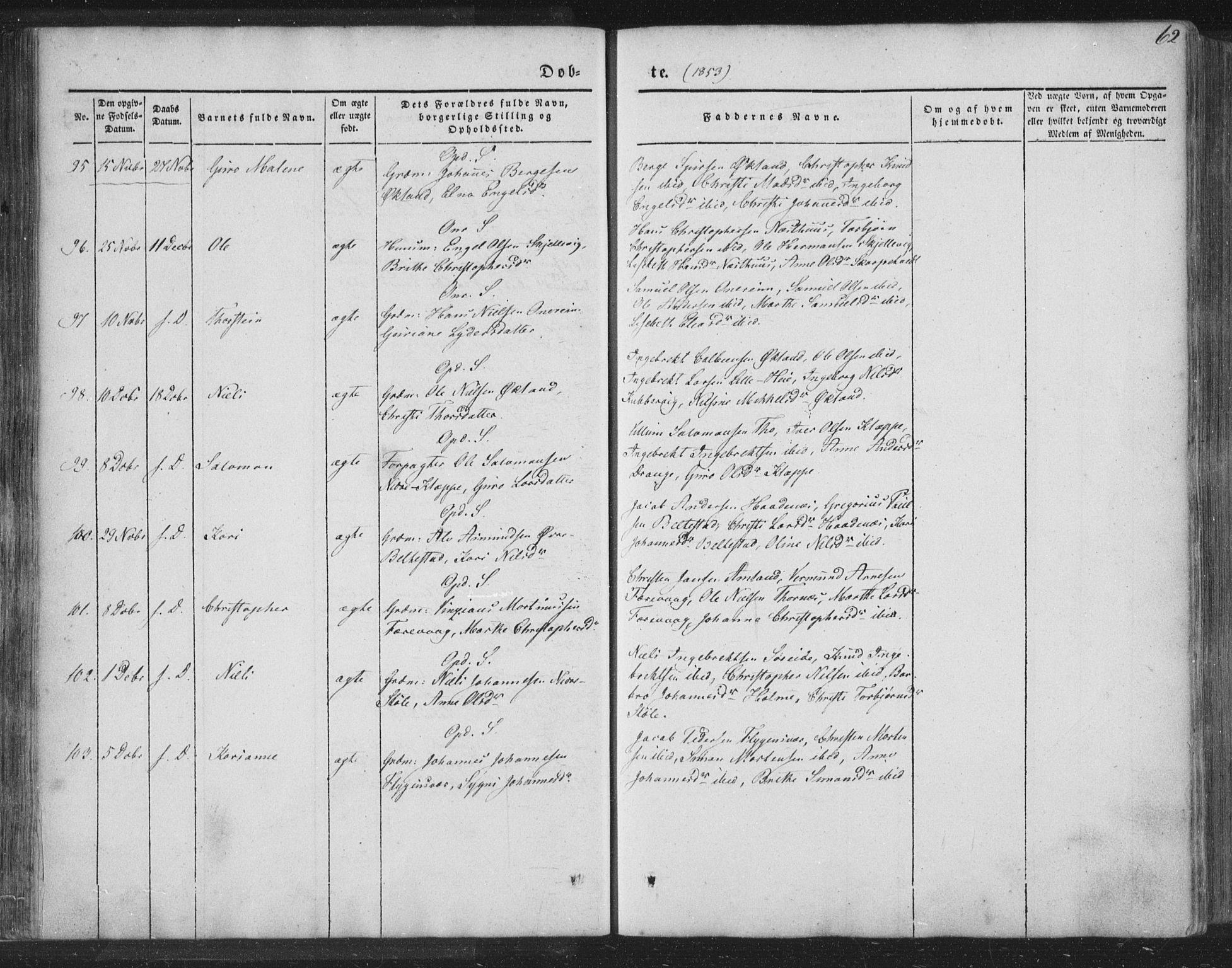 Tysnes sokneprestembete, AV/SAB-A-78601/H/Haa: Parish register (official) no. A 10, 1848-1859, p. 62