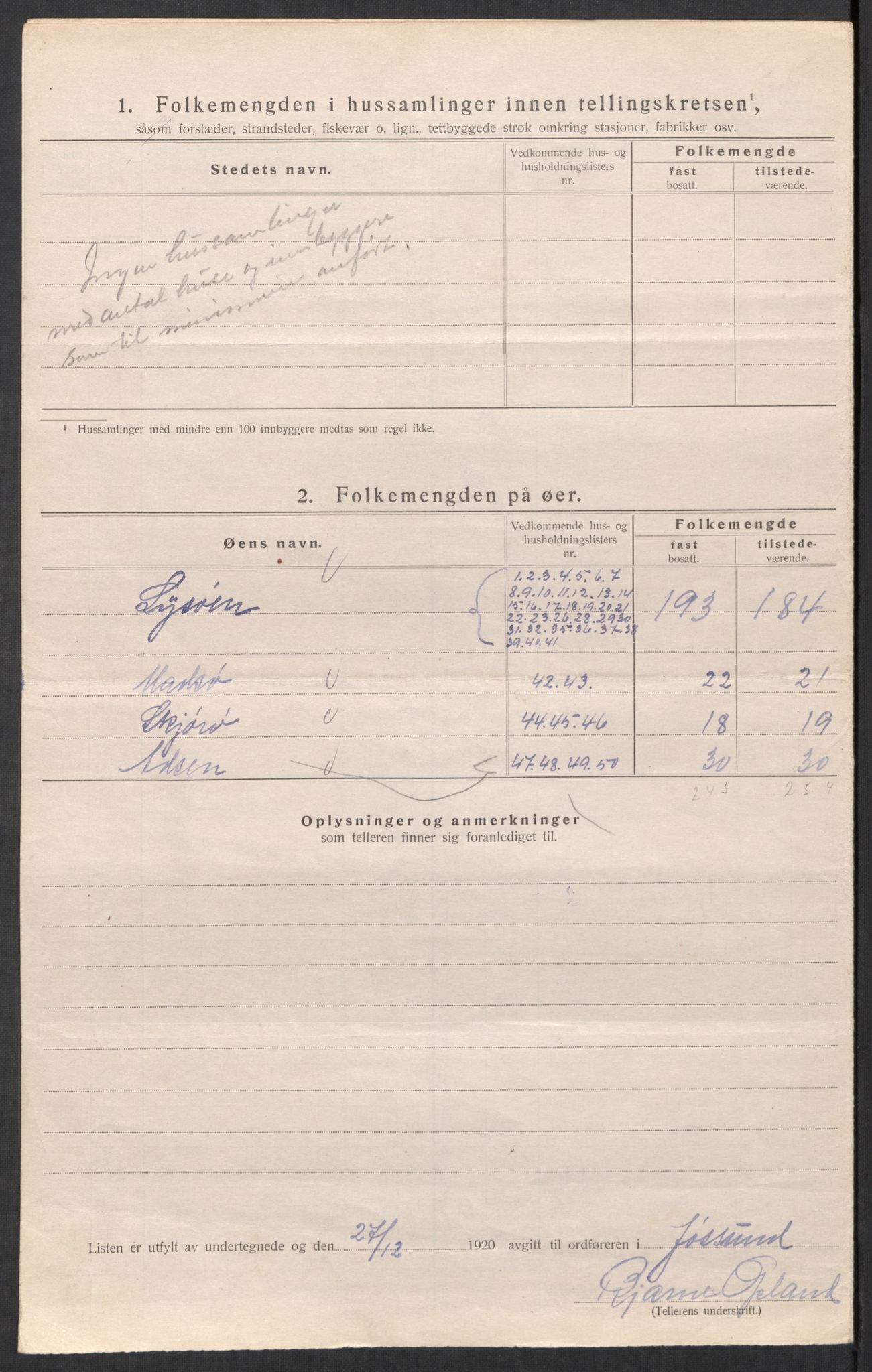 SAT, 1920 census for Jøssund, 1920, p. 10