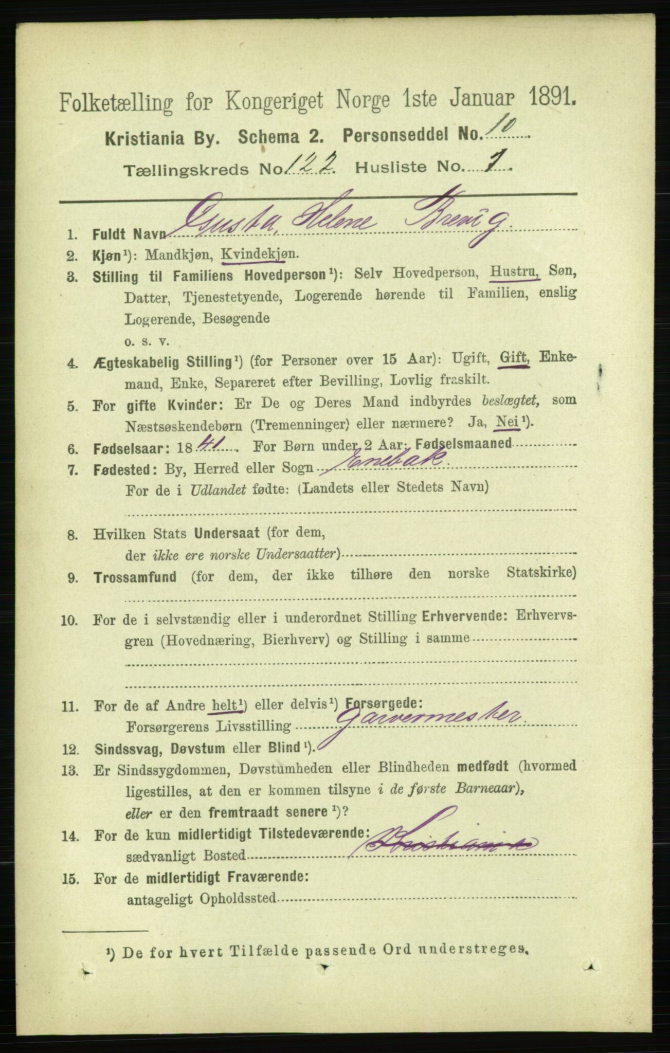 RA, 1891 census for 0301 Kristiania, 1891, p. 64627