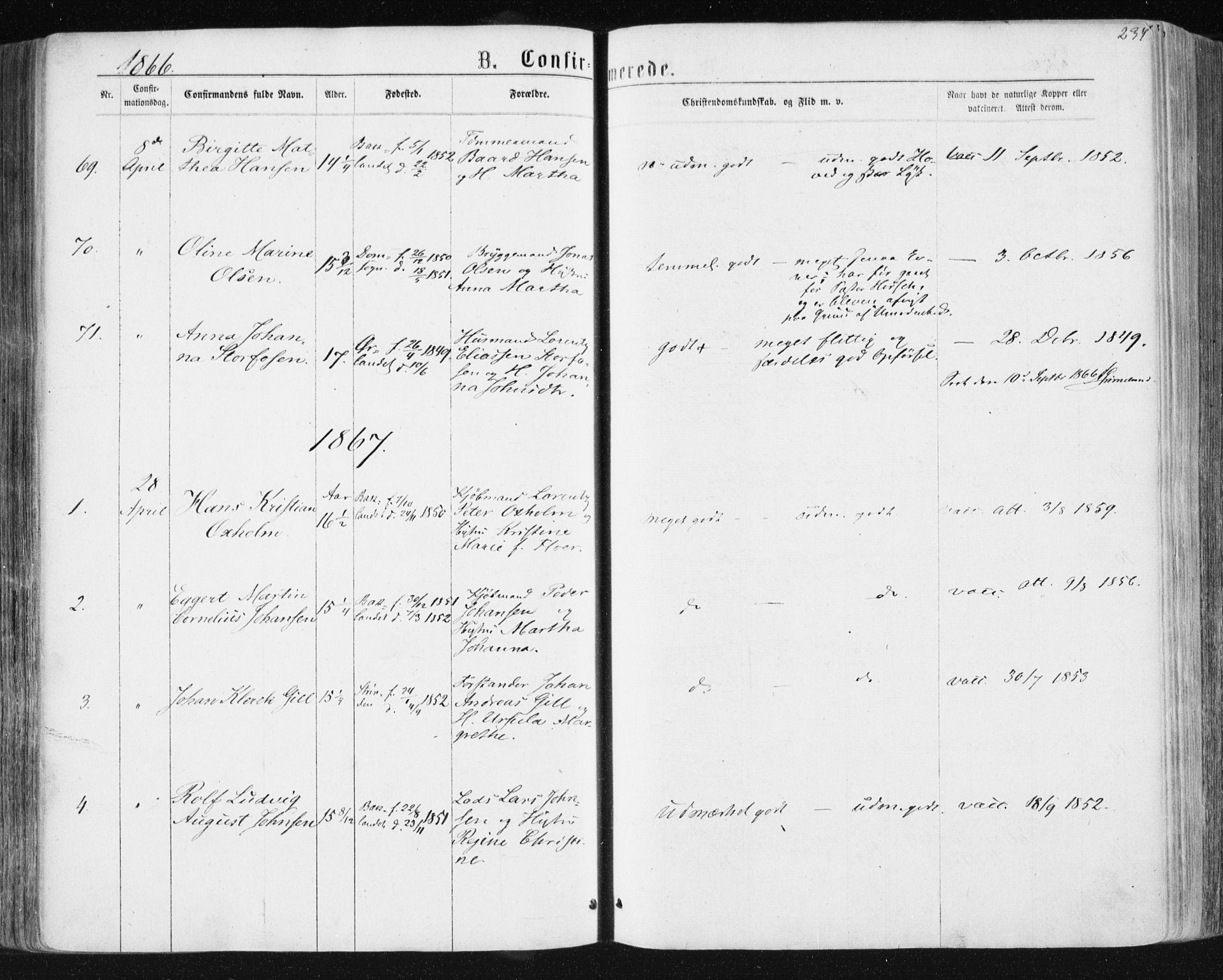 Ministerialprotokoller, klokkerbøker og fødselsregistre - Sør-Trøndelag, AV/SAT-A-1456/604/L0186: Parish register (official) no. 604A07, 1866-1877, p. 237