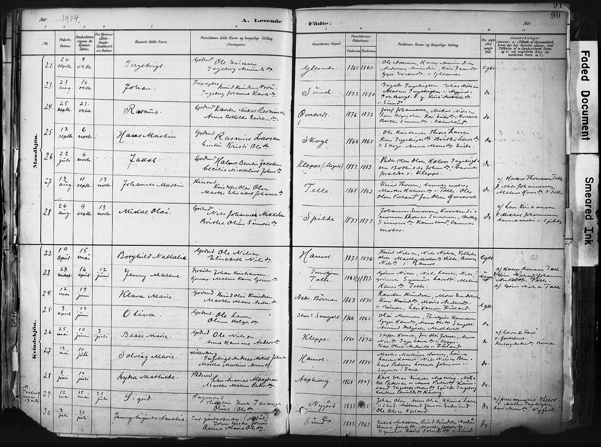 Sund sokneprestembete, AV/SAB-A-99930: Parish register (official) no. B 1, 1882-1907, p. 90