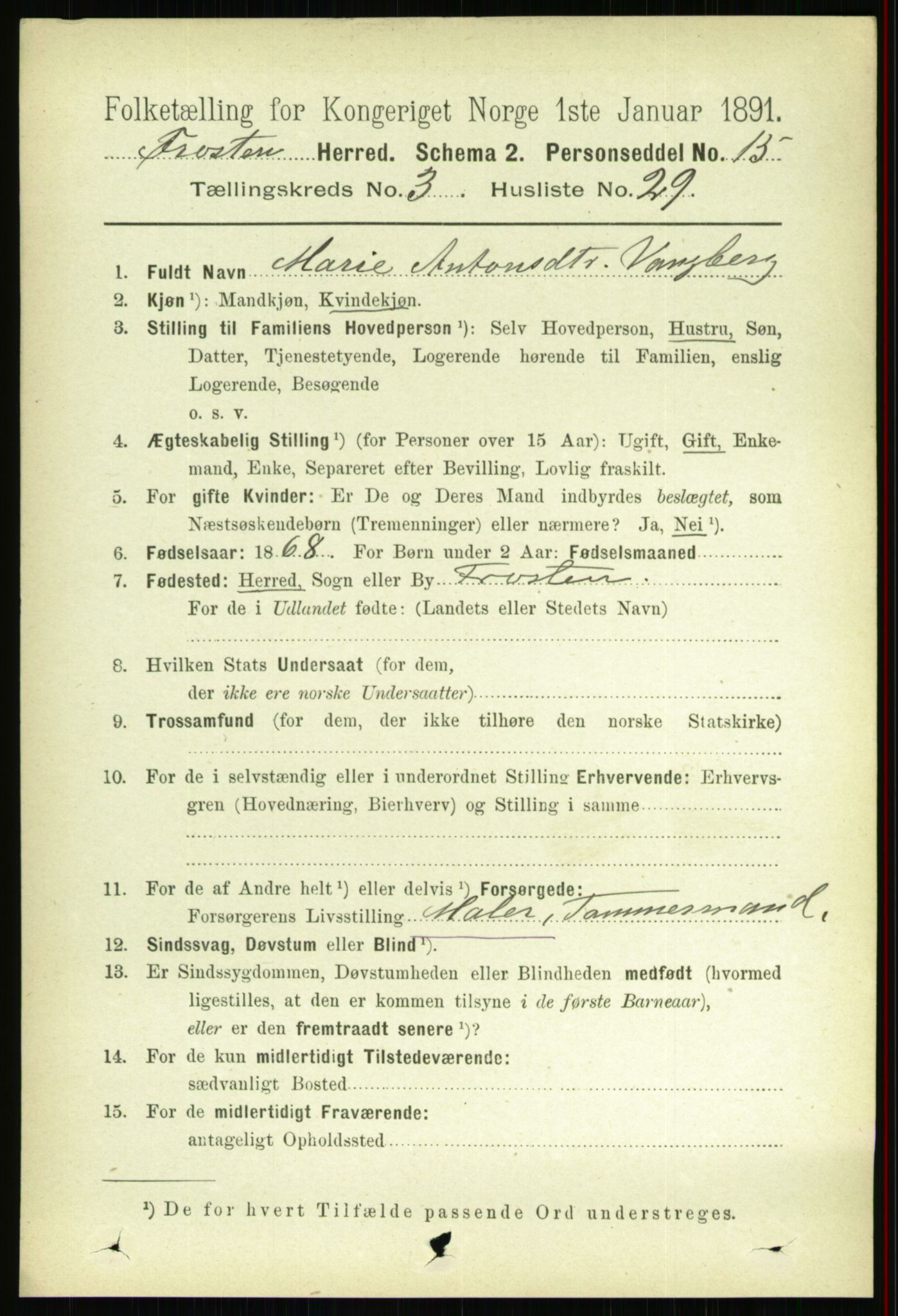 RA, 1891 census for 1717 Frosta, 1891, p. 2091