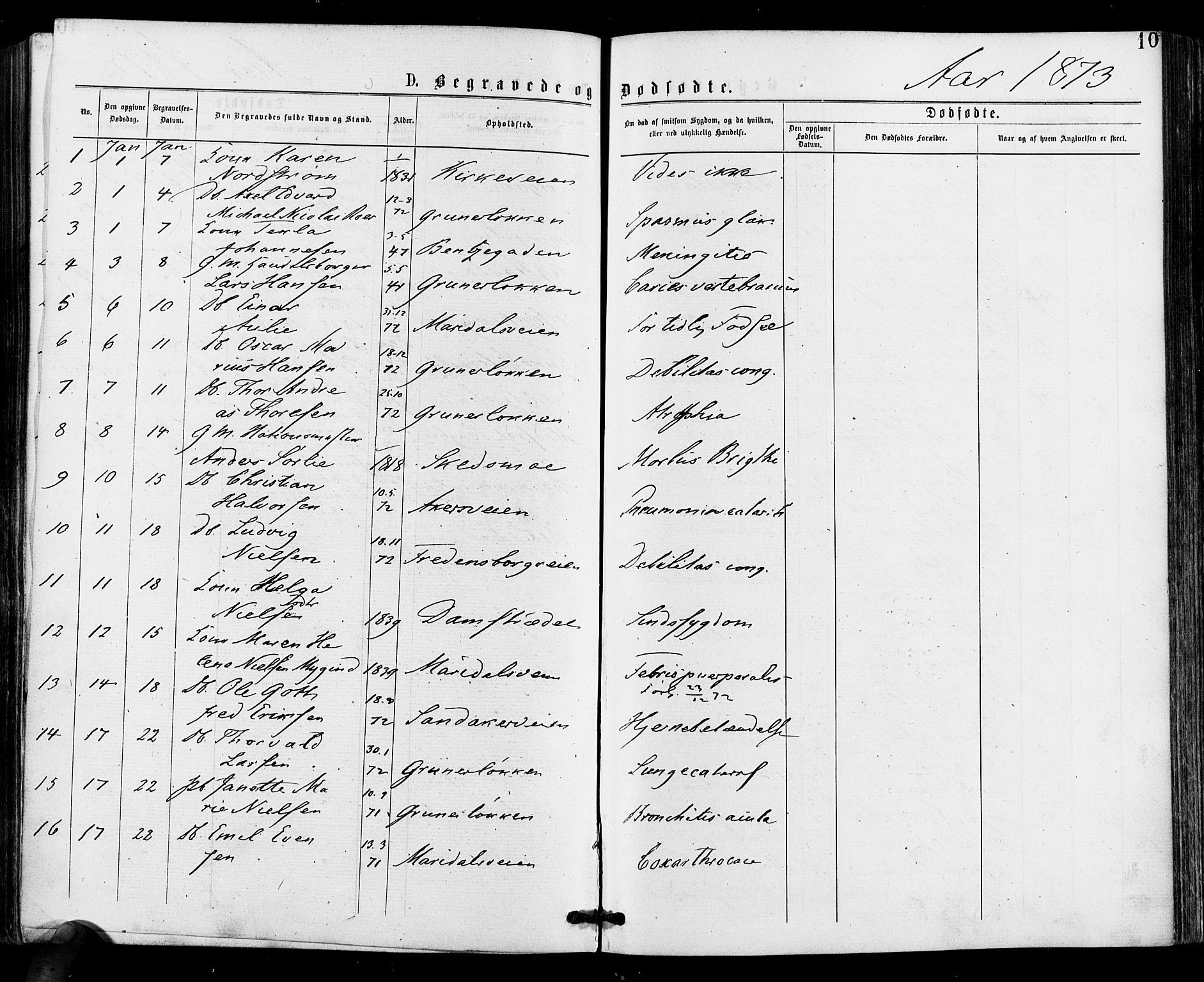 Gamle Aker prestekontor Kirkebøker, SAO/A-10617a/F/L0004: Parish register (official) no. 4, 1872-1879, p. 10